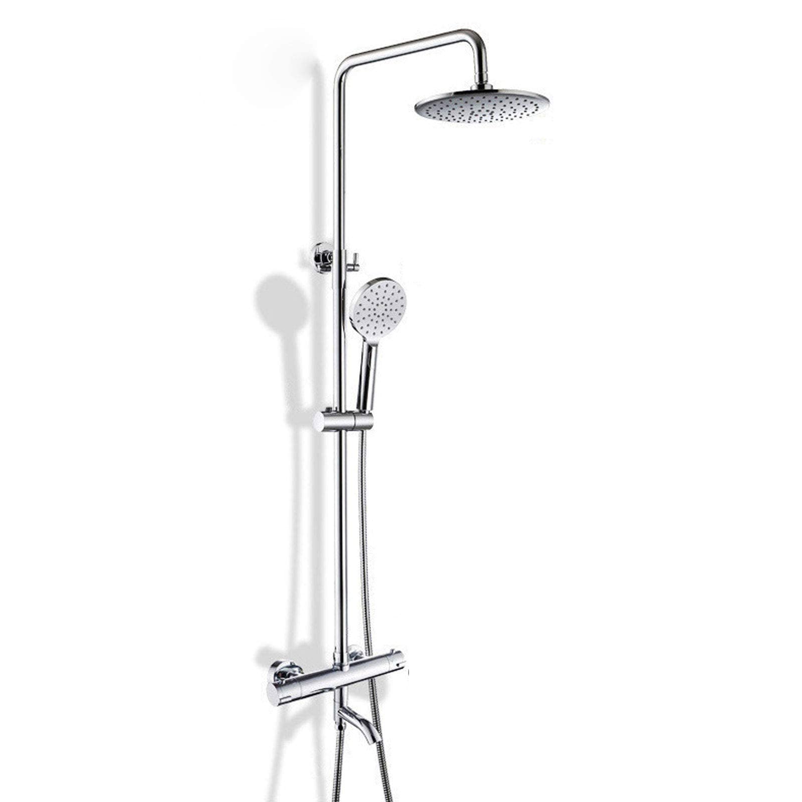 GELISURE Thermostatic Shower System - Chrome & Silver Modern Shower Set with Rainfall Shower Head, Brass Wall Mounted Mixer Tap for Bathroom, Hotel & Spa | Perfect for Luxurious Bathing Experience & Water Saving