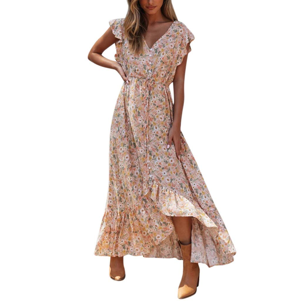 KINGOLDON Women's Sexy Floral Print Sling Dress - Boho Sleeveless Tie-Up Beach Party Maxi Dress for Summer Vacations, Date Nights & Music Festivals
