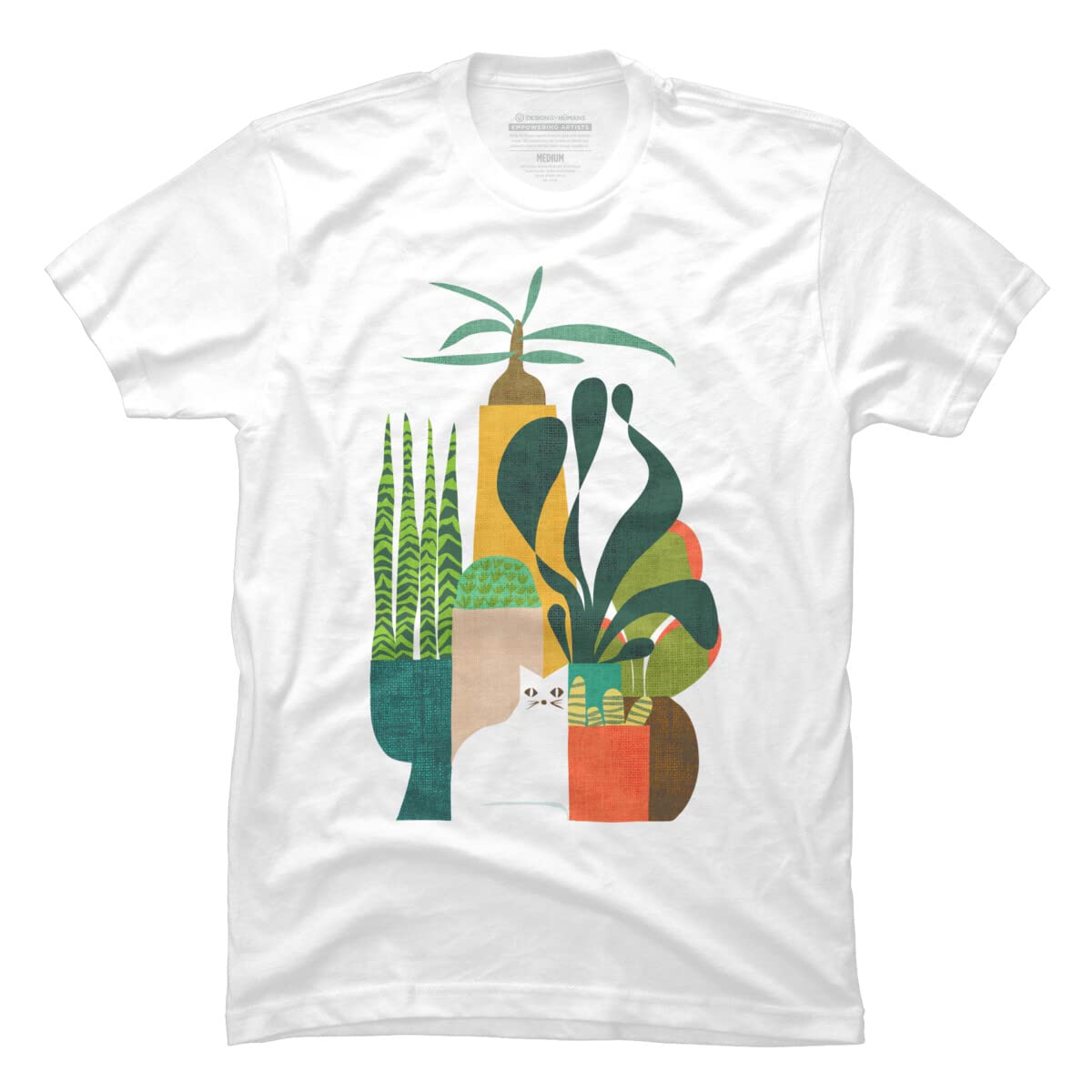 Design By Humans Men's Cat and Plants Graphic T-Shirt - Soft Cotton Tee for Casual Wear - Perfect for Cat Lovers and Nature Enthusiasts