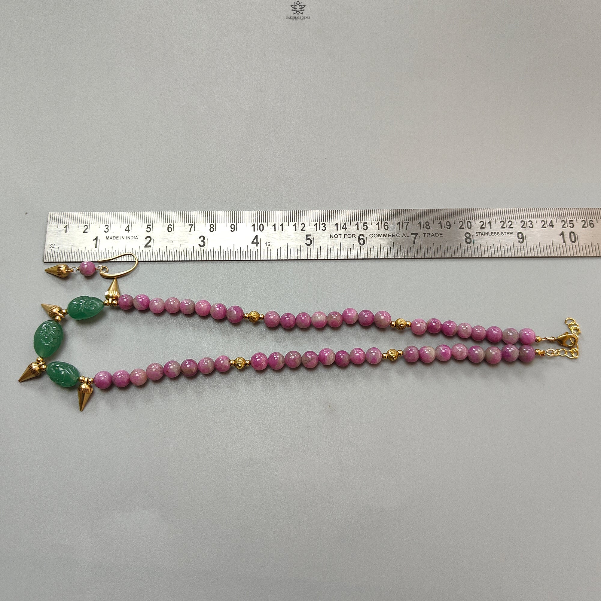 Bi-Color Ruby & Zoisite Jewelry Set - 285.90cts Natural Untreated Ruby Earrings & Necklace, 8mm Mystique Jade Round Brass Jewelry for Women | Perfect for Weddings, Parties & Special Occasions