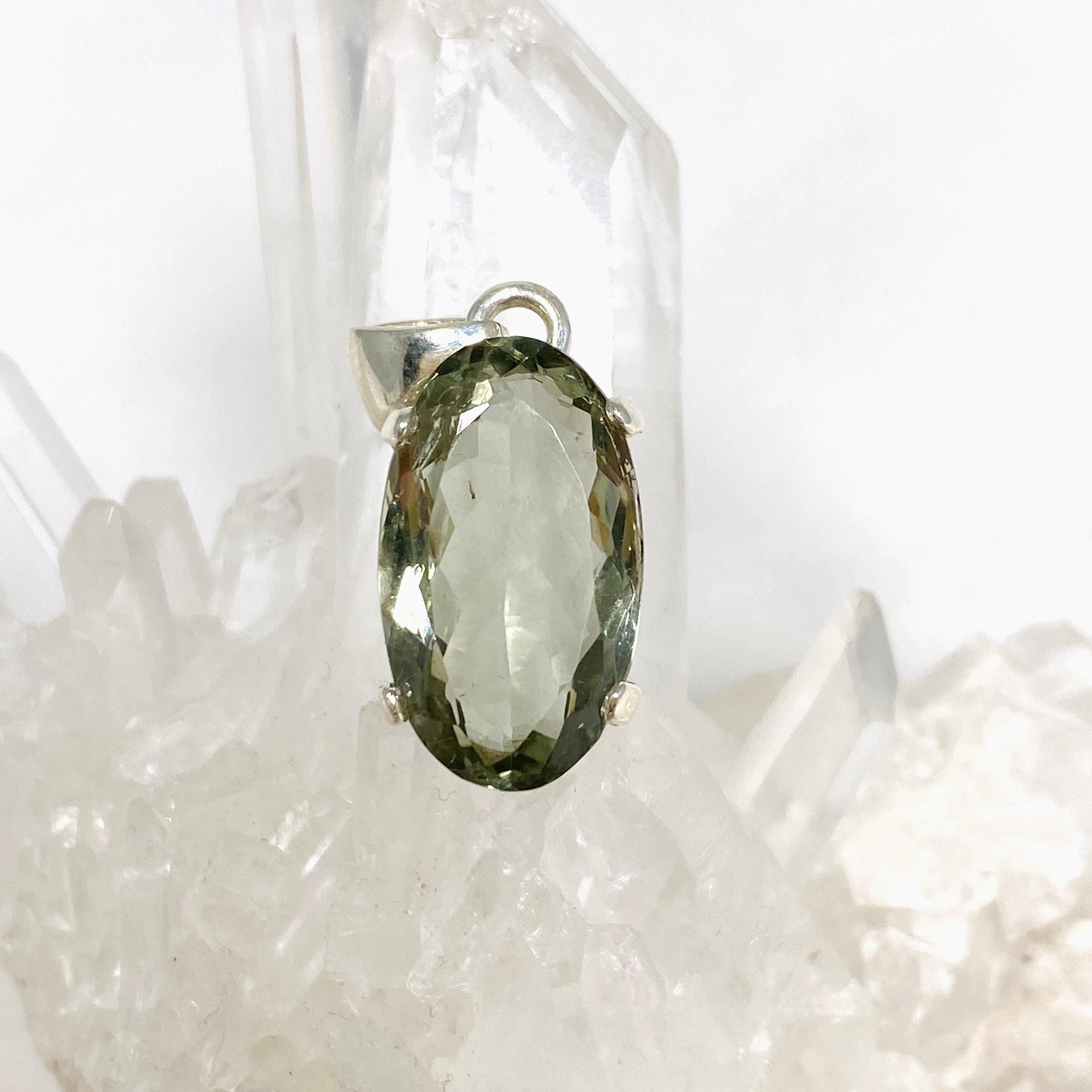 Prasiolite (Green Amethyst) Faceted Oval Pendant Necklace KPGJ4335 - Elegant Jewelry Gift for Women, Perfect for Weddings & Special Occasions