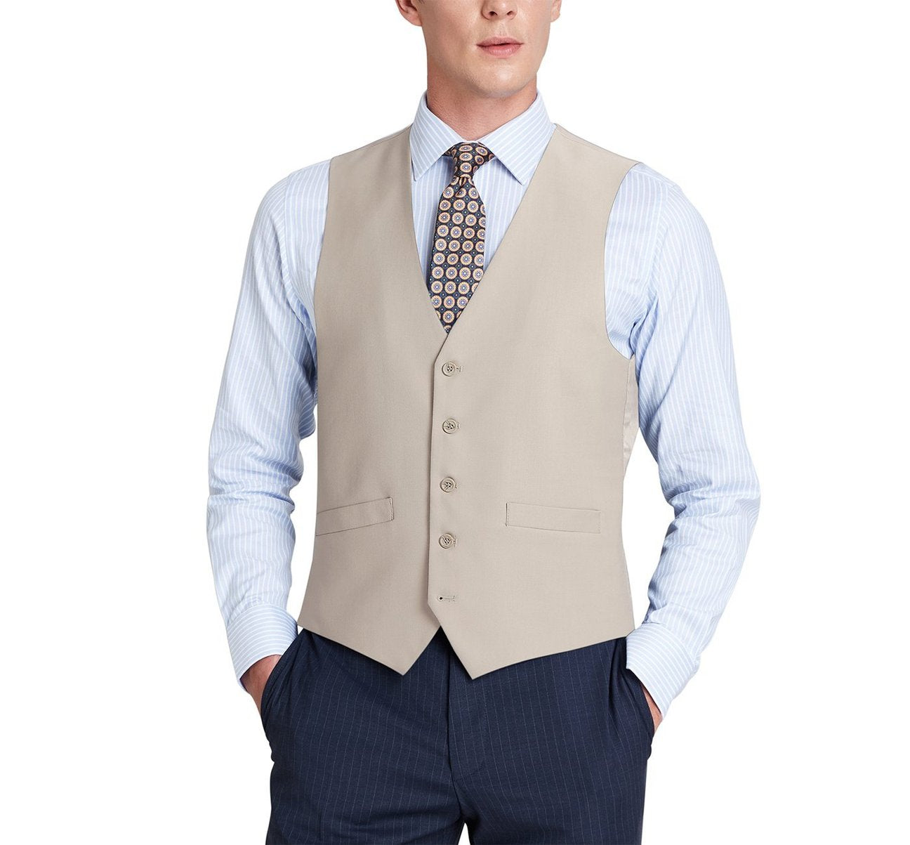 Alessandro Vitello by Renoir Beige Business Suit Vest - Regular Fit Waistcoat for Men | Professional Office Wear & Formal Occasions