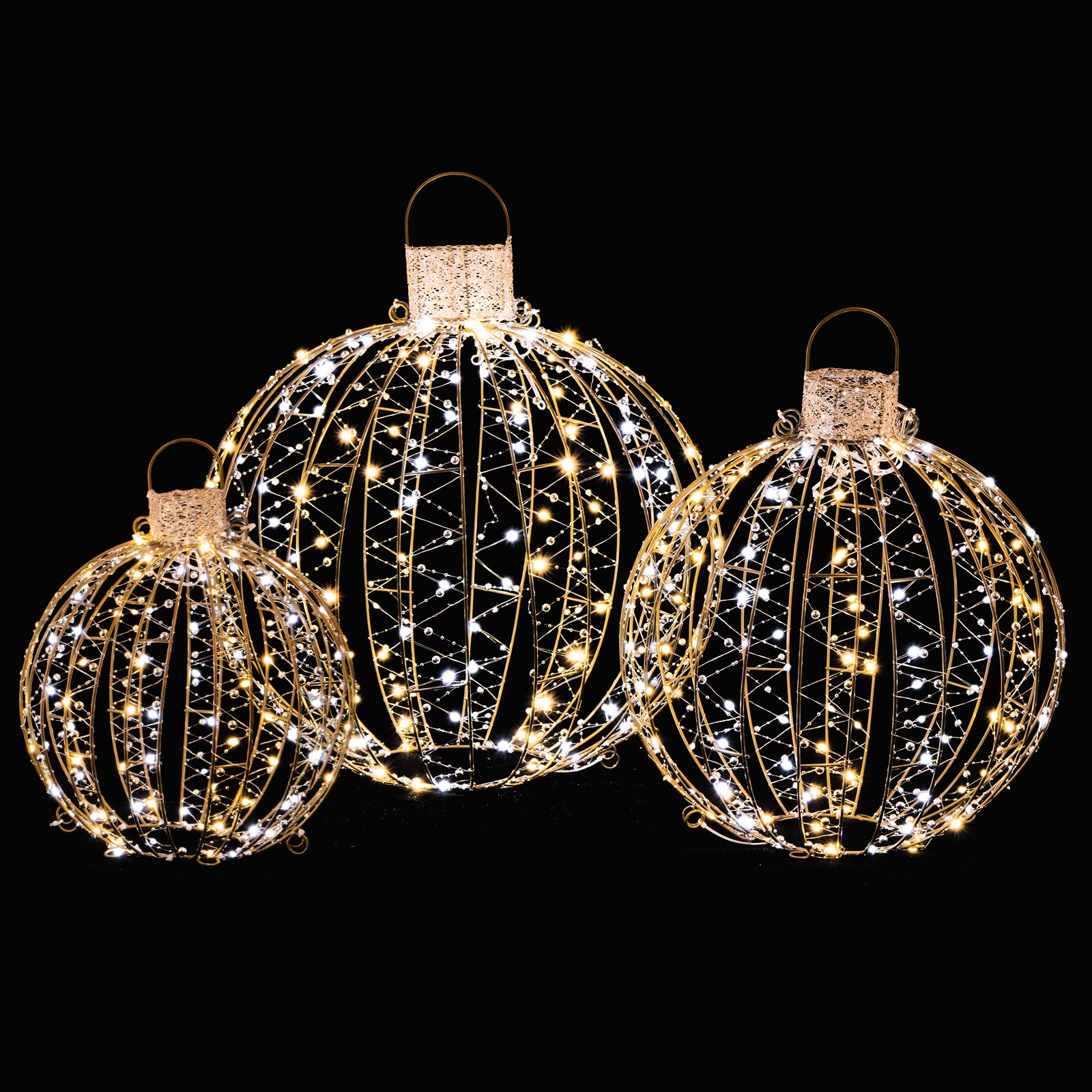 Tangkula Christmas LED Light Balls for Tree (3 Pack) - 360 Warm White & White LED Lights, Indoor/Outdoor Holiday Decorations for Xmas Tree, Yard, Patio, and Party Decor