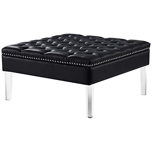 Brika Home Oversized Faux Leather Tufted Ottoman in Black - Large Footrest, Coffee Table & Extra Seating for Living Room, Bedroom & Office