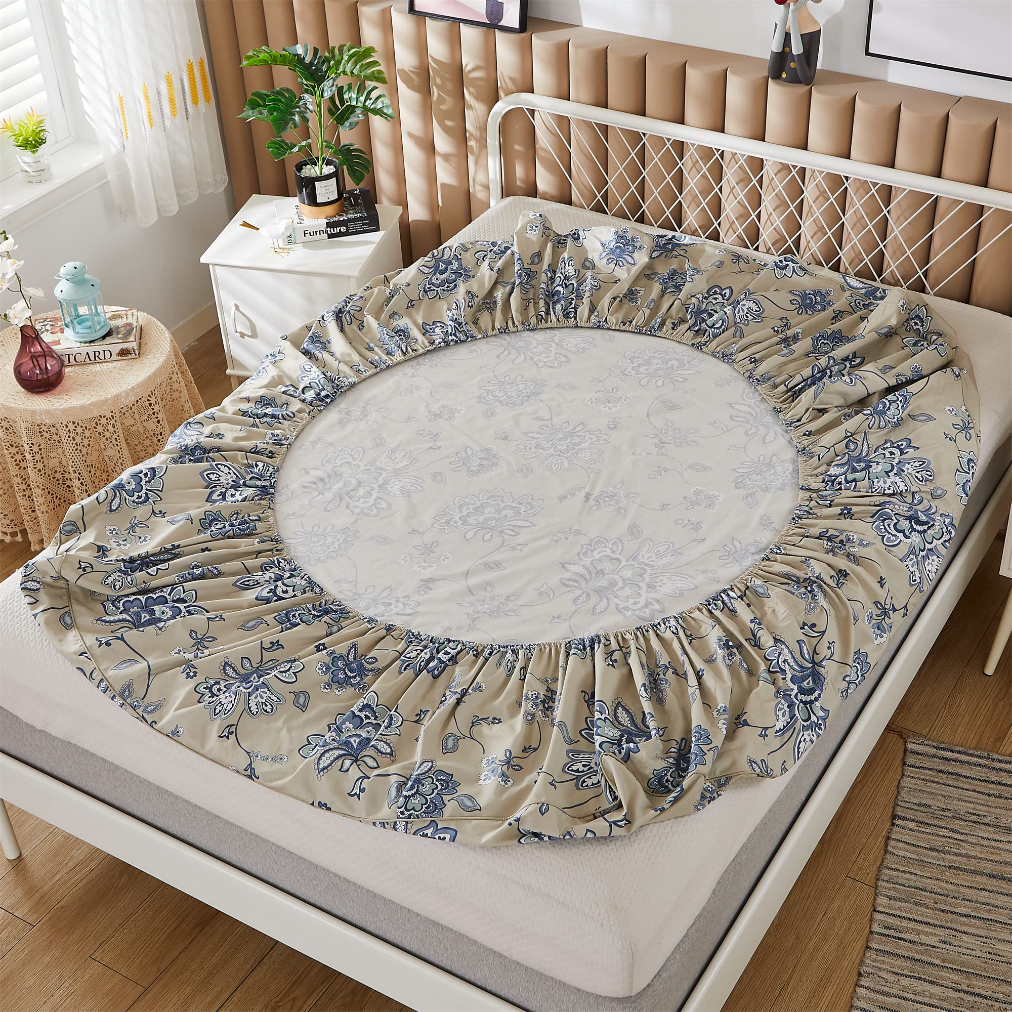 ABREEZE Light Grey Paisley Print 4-Piece Bed Sheet Set - 1000TC Egyptian Cotton Twin Size Bohemian Bedding with Damask Medallion Design | Perfect for Boho Chic Bedrooms, Guest Rooms & Dorm Decor