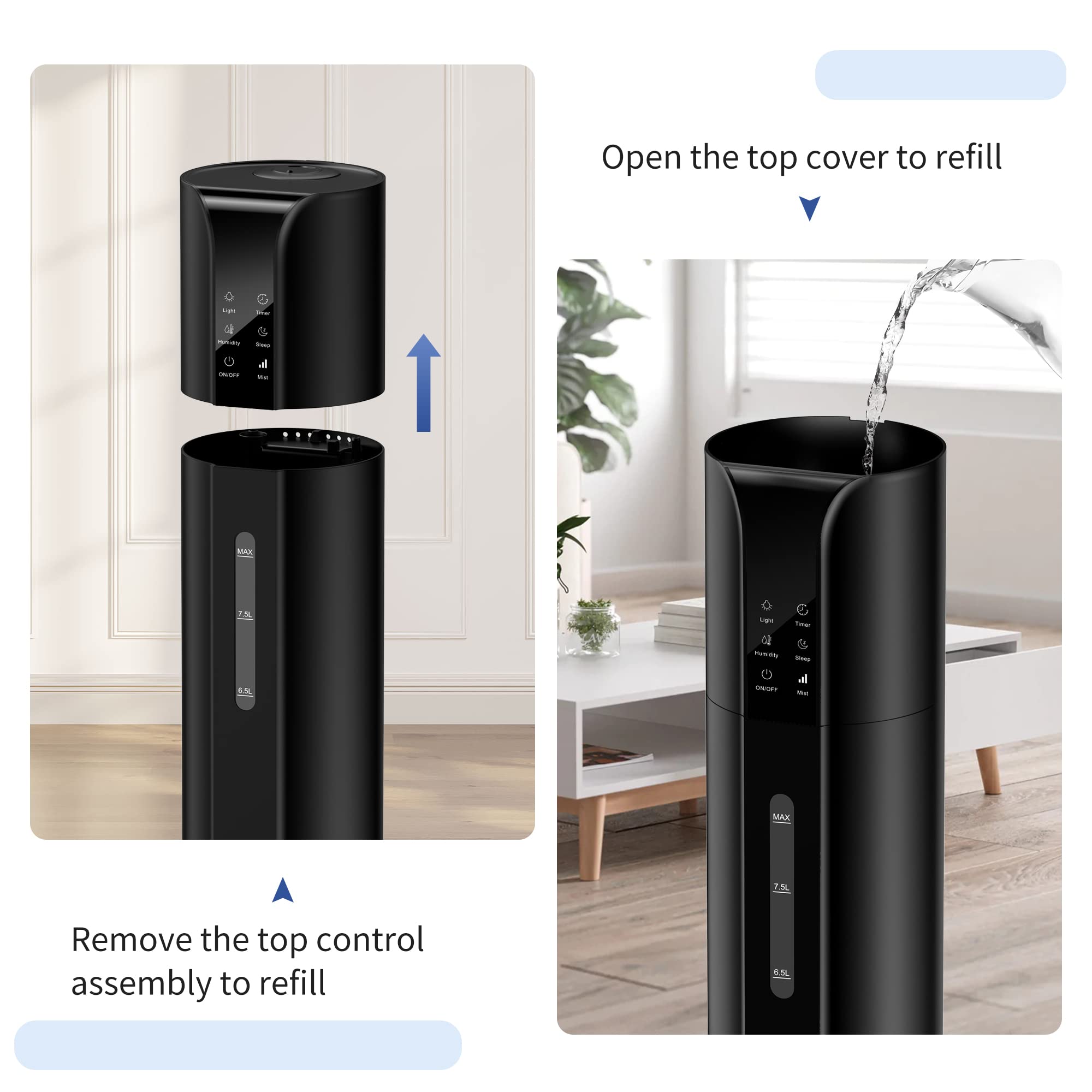9L/2.4Gal Cool Mist Humidifier with Essential Oil Diffuser & Remote Control - Top Fill 360° Nozzle for Large Bedrooms, Baby Nurseries, Offices & Plants (Black) | Quiet Ultrasonic Air Moisturizer for Dry Skin, Allergies & Better Sleep