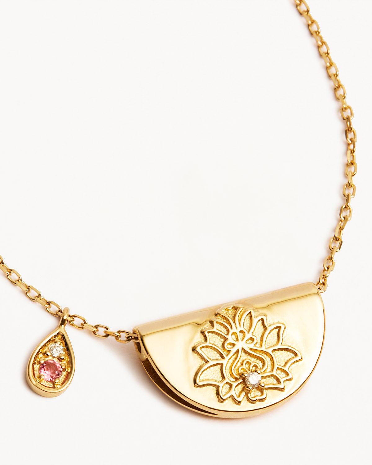 14K Solid Gold Lotus Birthstone Diamond Necklace with October Pink Tourmaline - Elegant Jewelry Gift for Women, Birthday, Anniversary & Special Occasions