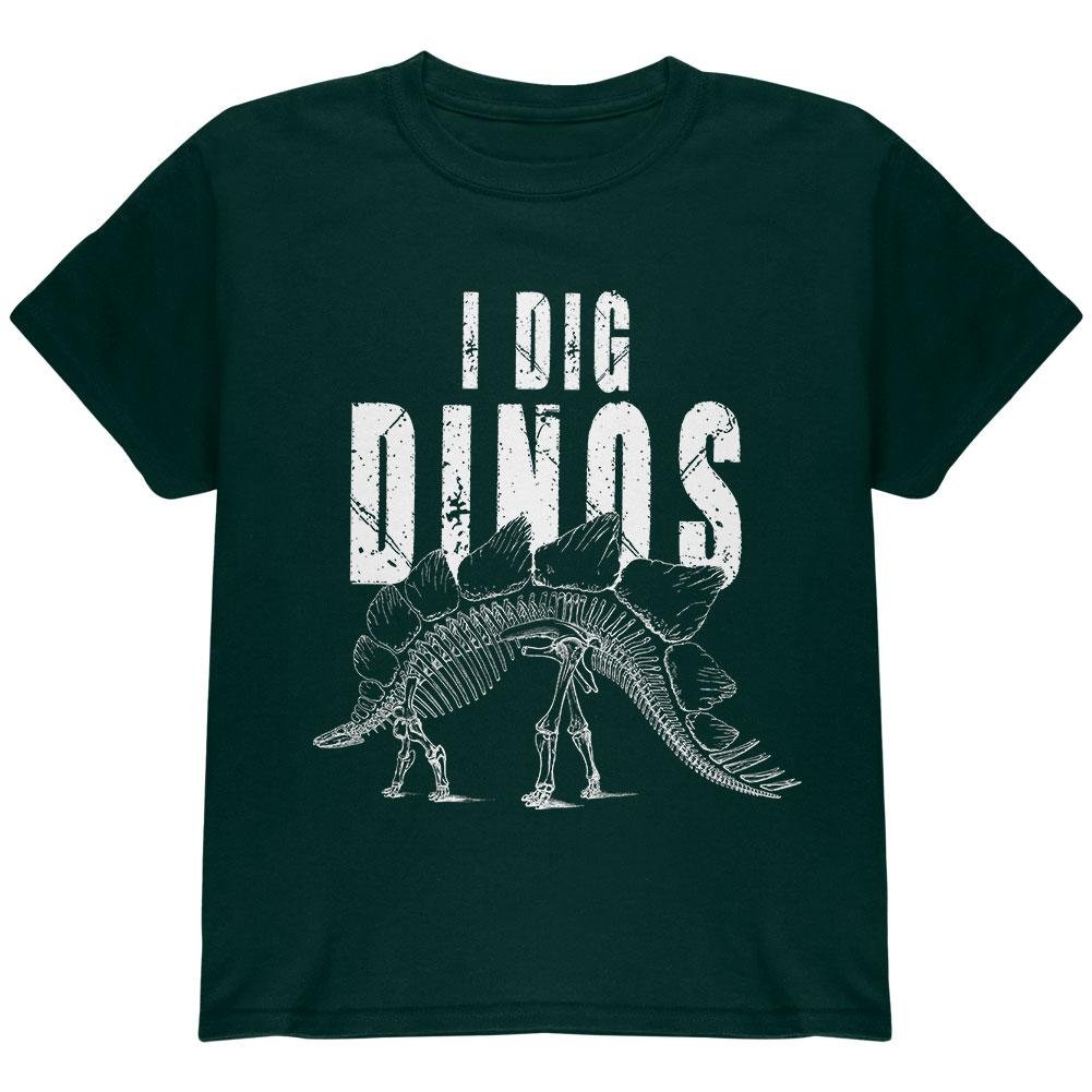 Paleontologist I Dig Dinos Dinosaur Fossil Bones Stegosaurus Youth T-Shirt - Forest Green YLarge | Fun Science Gift for Kids, Dinosaur Lovers & Fossil Enthusiasts