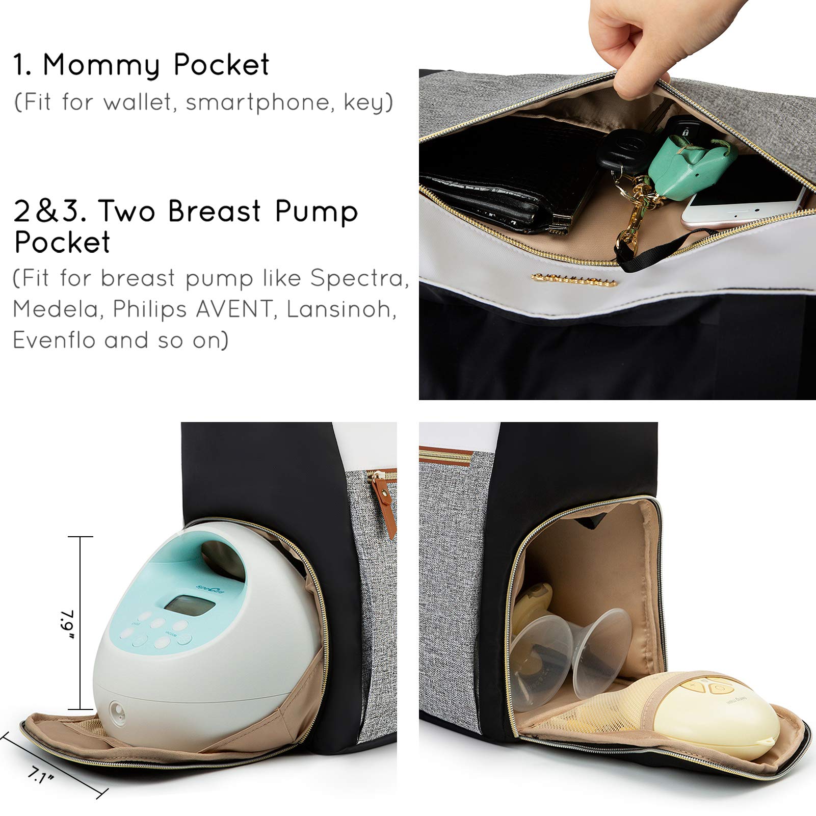 Mommore Multi-Functional Breast Pump & Diaper Bag with 15