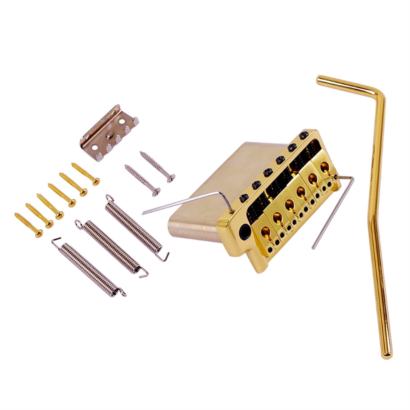 6-String Gold Metal Electric Guitar Bridge Tremolo System Set with Wrench & Screws - Replacement Tailpiece for Stratocaster Guitars | Perfect for Upgrades, Repairs & DIY Guitar Maintenance
