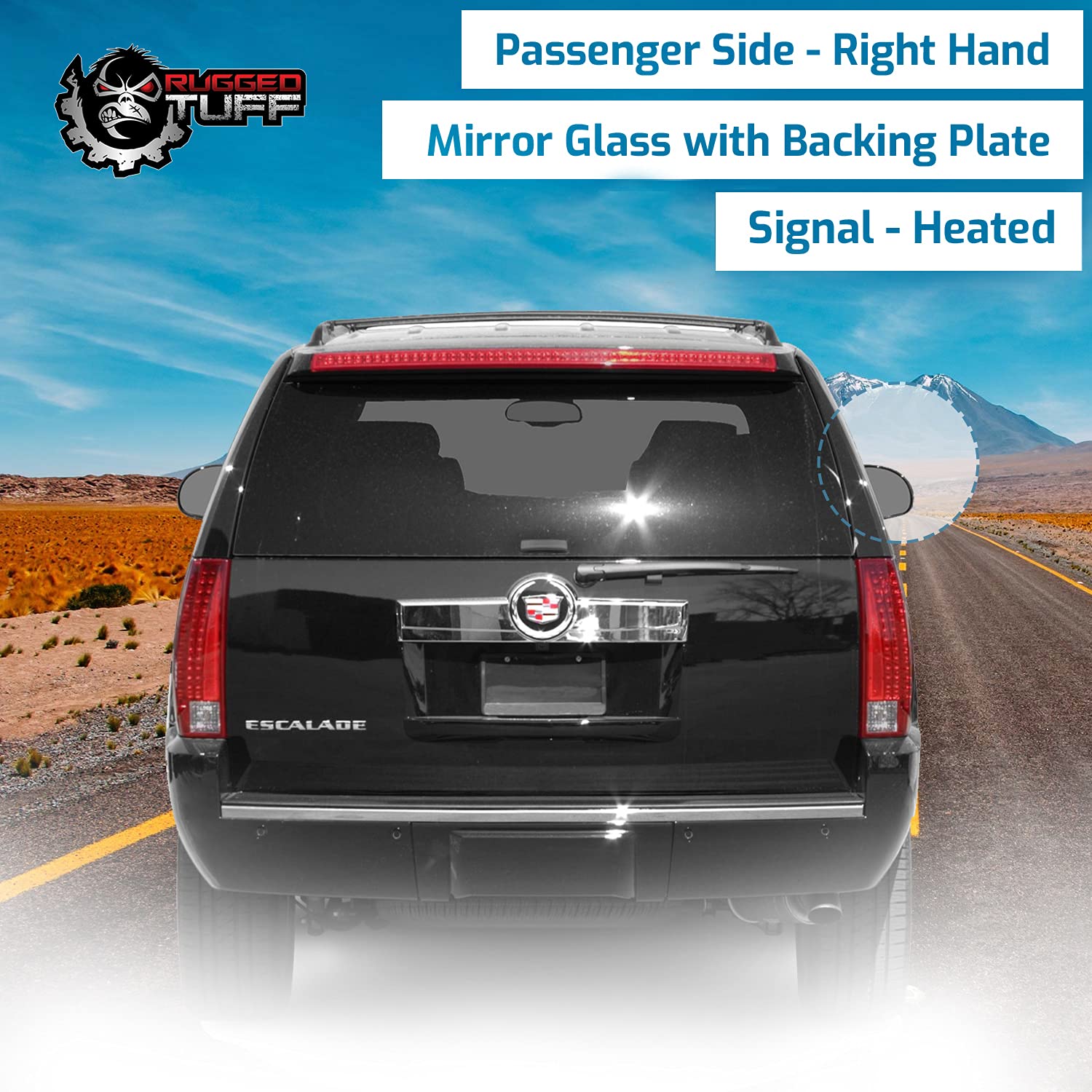 Heated LED Turn Signal Passenger Side Mirror Glass Assembly with Plastic Backing Plate for 2007-2014 Chevrolet Avalanche Silverado Suburban Tahoe, GMC Sierra Yukon XL, Cadillac Escalade - Easy Installation & Enhanced Visibility for Safe Driving