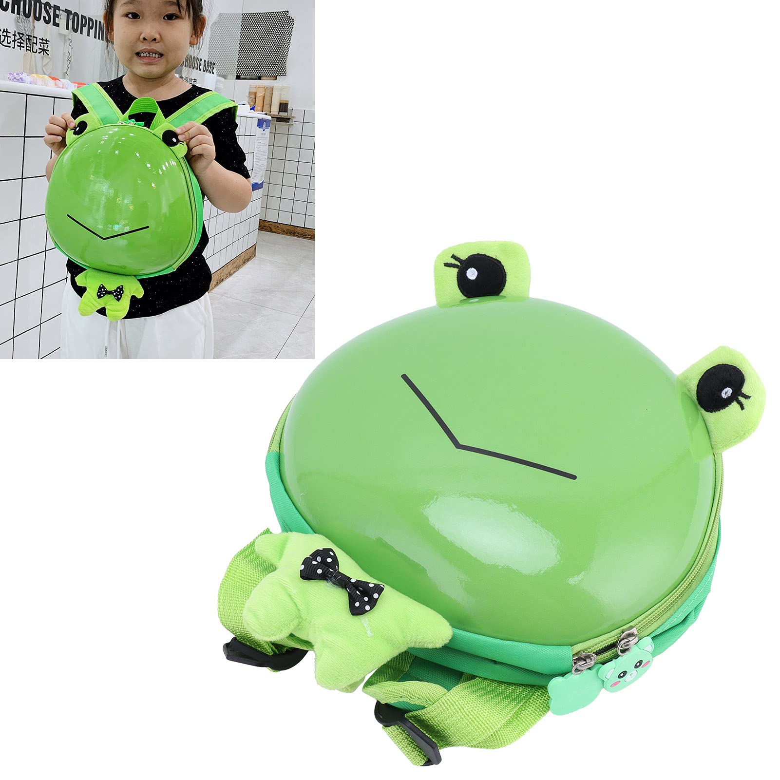 Hard Shell Kids School Backpack - Lightweight Adjustable Straps for Travel, Daycare & Daily Use (24x22x9cm, Green Frog Design) - Perfect for Boys & Girls