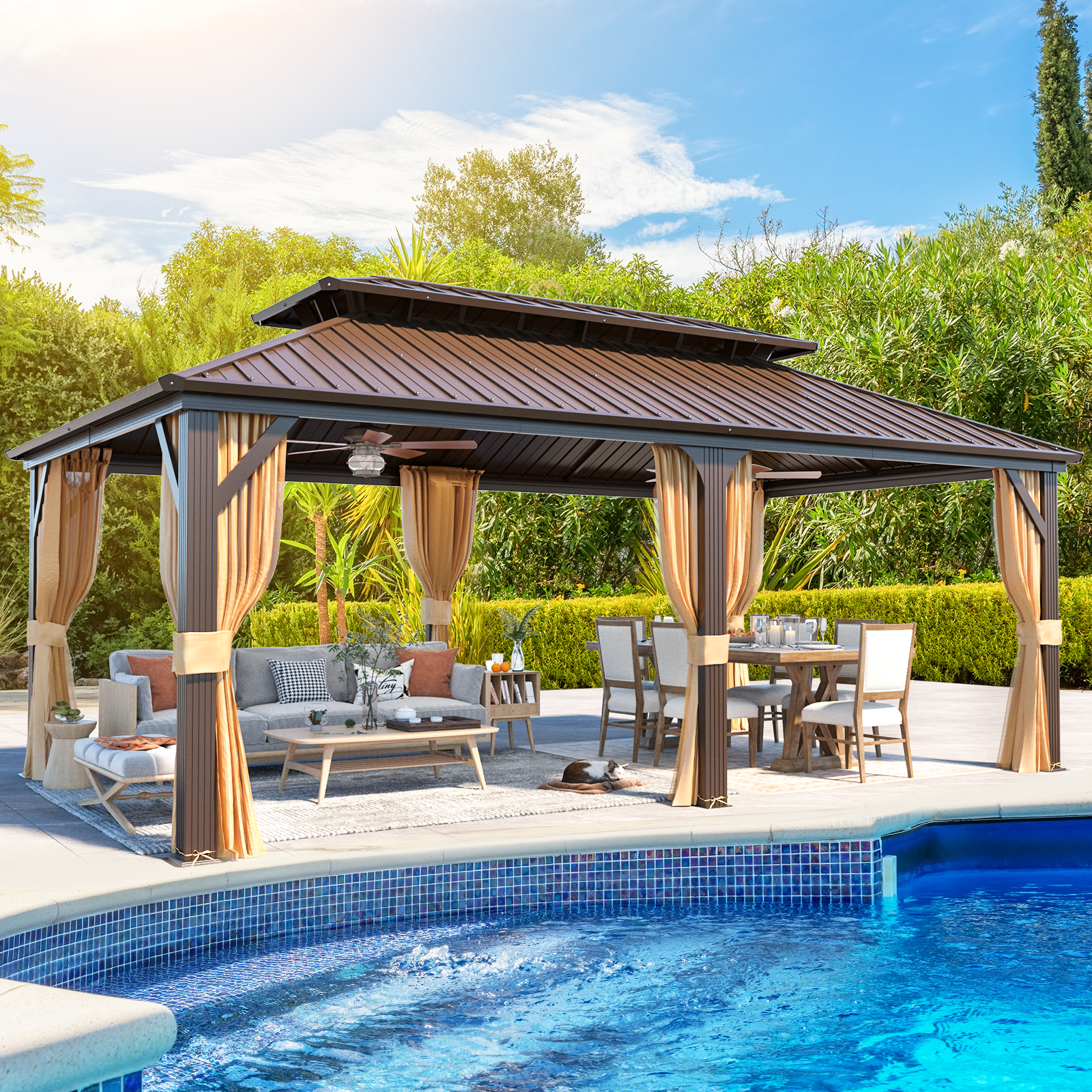 EROMMY 12X20 Hardtop Grill Gazebo with Netting & Side Panels - Outdoor BBQ Shelter for Patio, Backyard, and Garden Parties