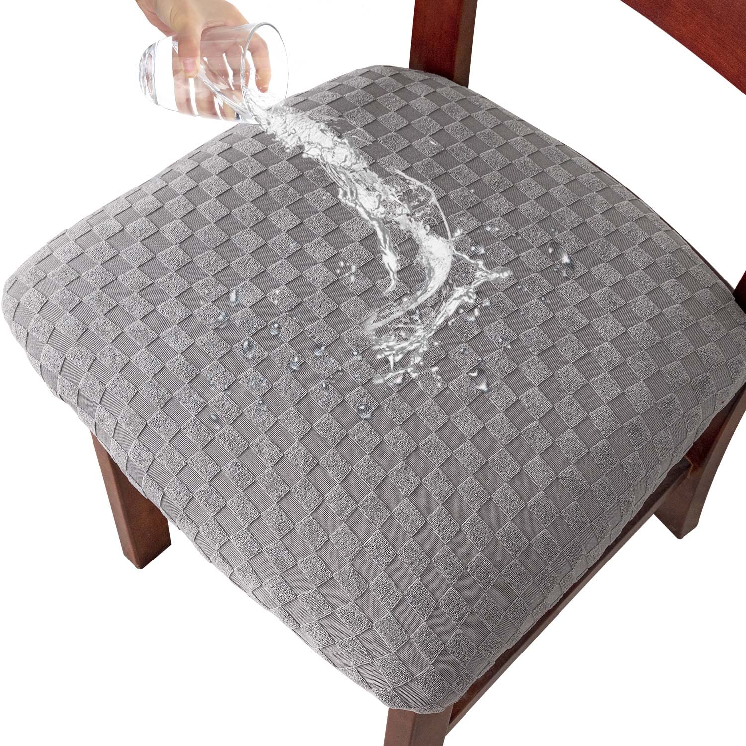 Waterproof Dining Room Chair Covers - 4 Pack Jacquard Kitchen Chair Seat Protectors (Light Grey) | Spill-Proof & Stylish for Everyday Meals, Parties & Pet-Friendly Homes