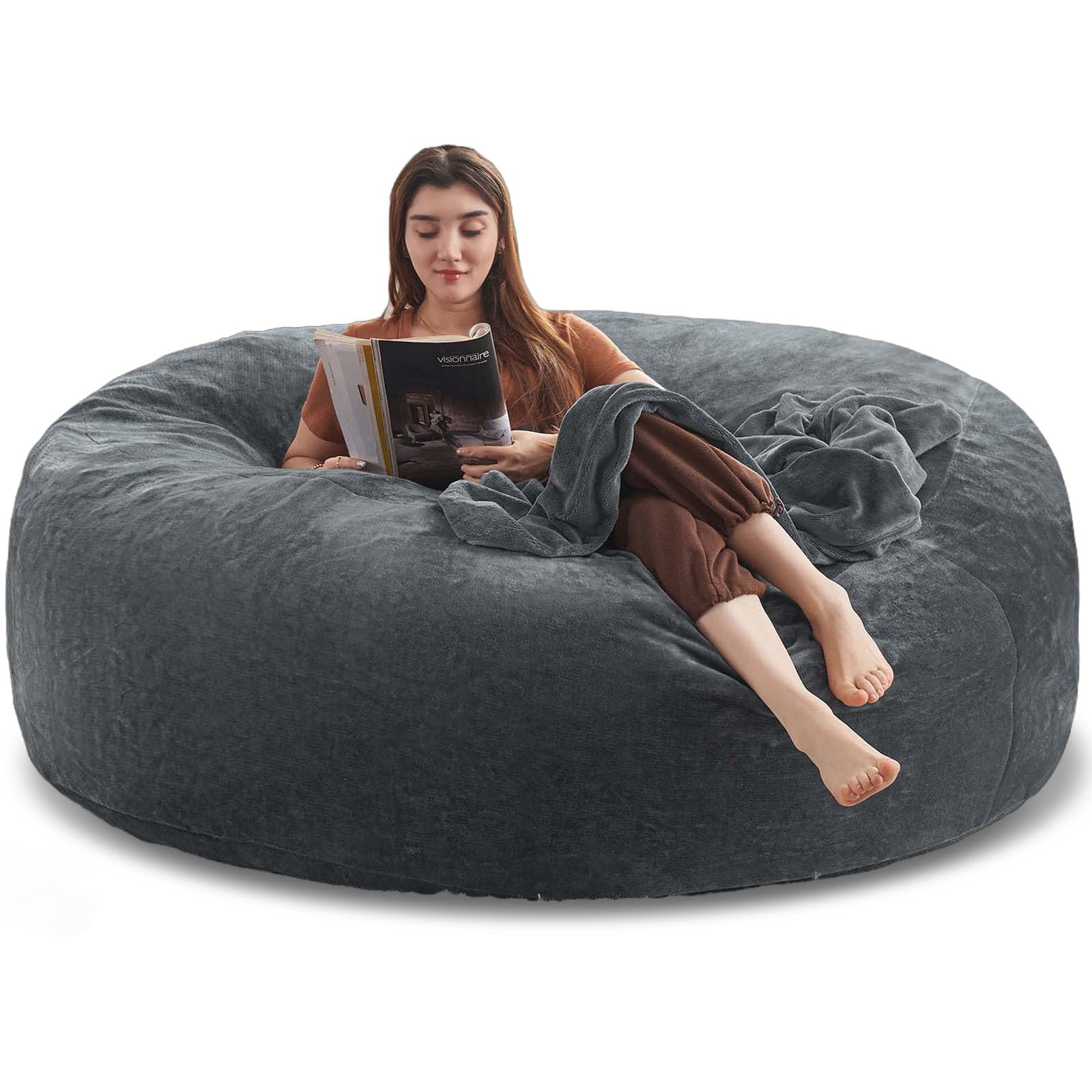 5FT Oversized Memory Foam Bean Bag Chair with Filler Included - Giant Plush Lounge Chair for Living Room, Bedroom & College Dorm - Perfect for Relaxing, Reading & Gaming (Dark Grey)