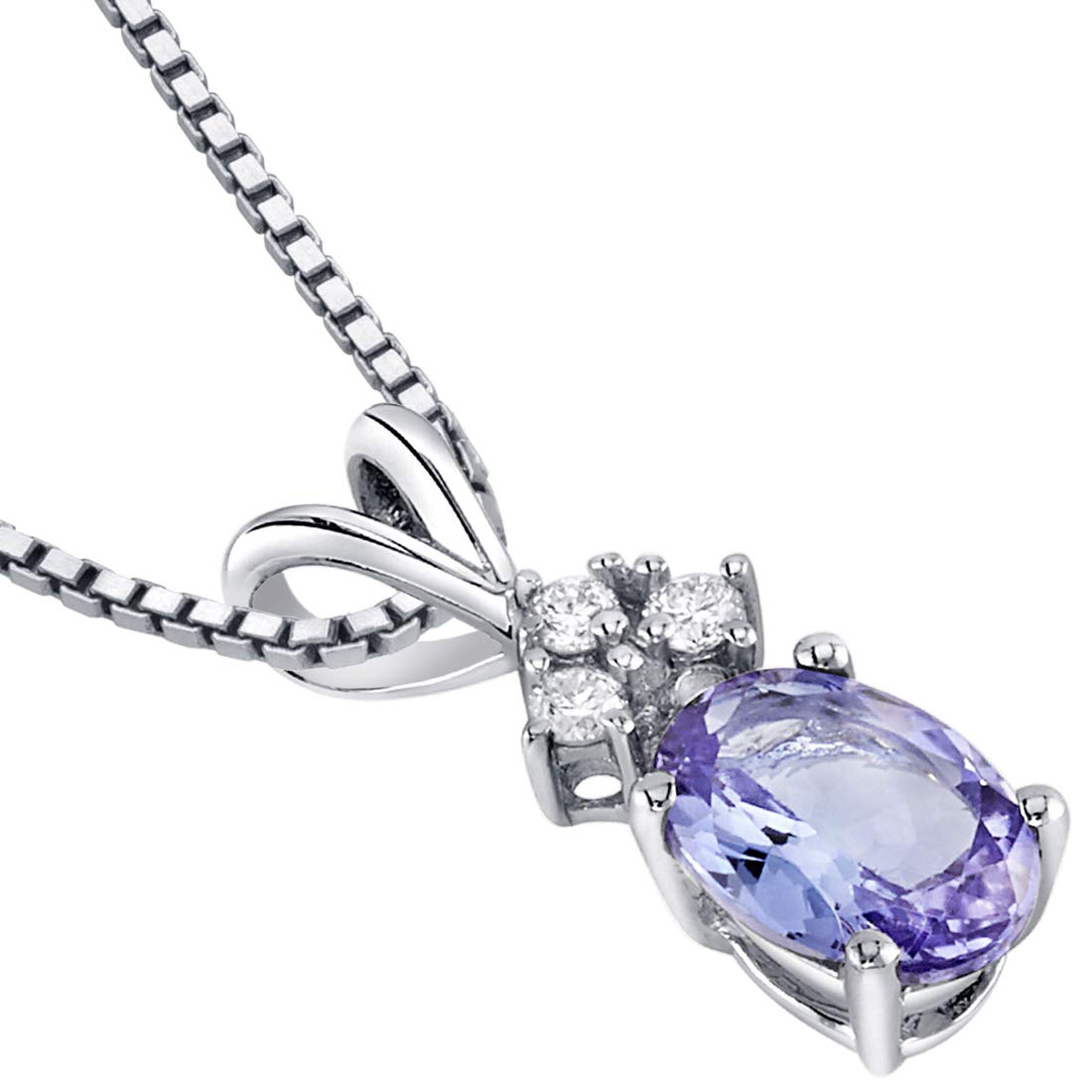 14K White Gold Tanzanite and Diamond Pendant Necklace - 0.75 Carat Oval AAA Tanzanite with Solitaire Diamond - Elegant Jewelry Gift for Women - Perfect for Birthday, Anniversary, Wedding & Special Occasions