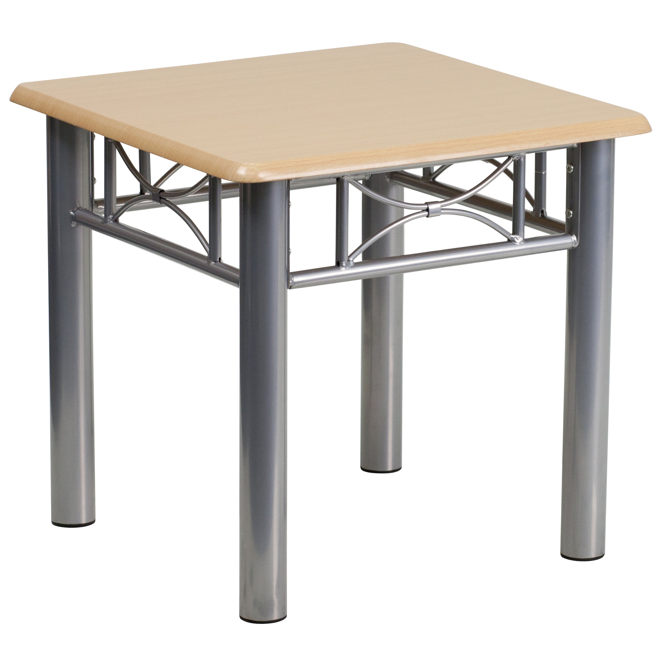 Flash Furniture Troy Natural Laminate End Table with Silver Steel Frame - Modern Side Table for Living Room, Bedroom & Office - Compact Nightstand with Durable Metal Base