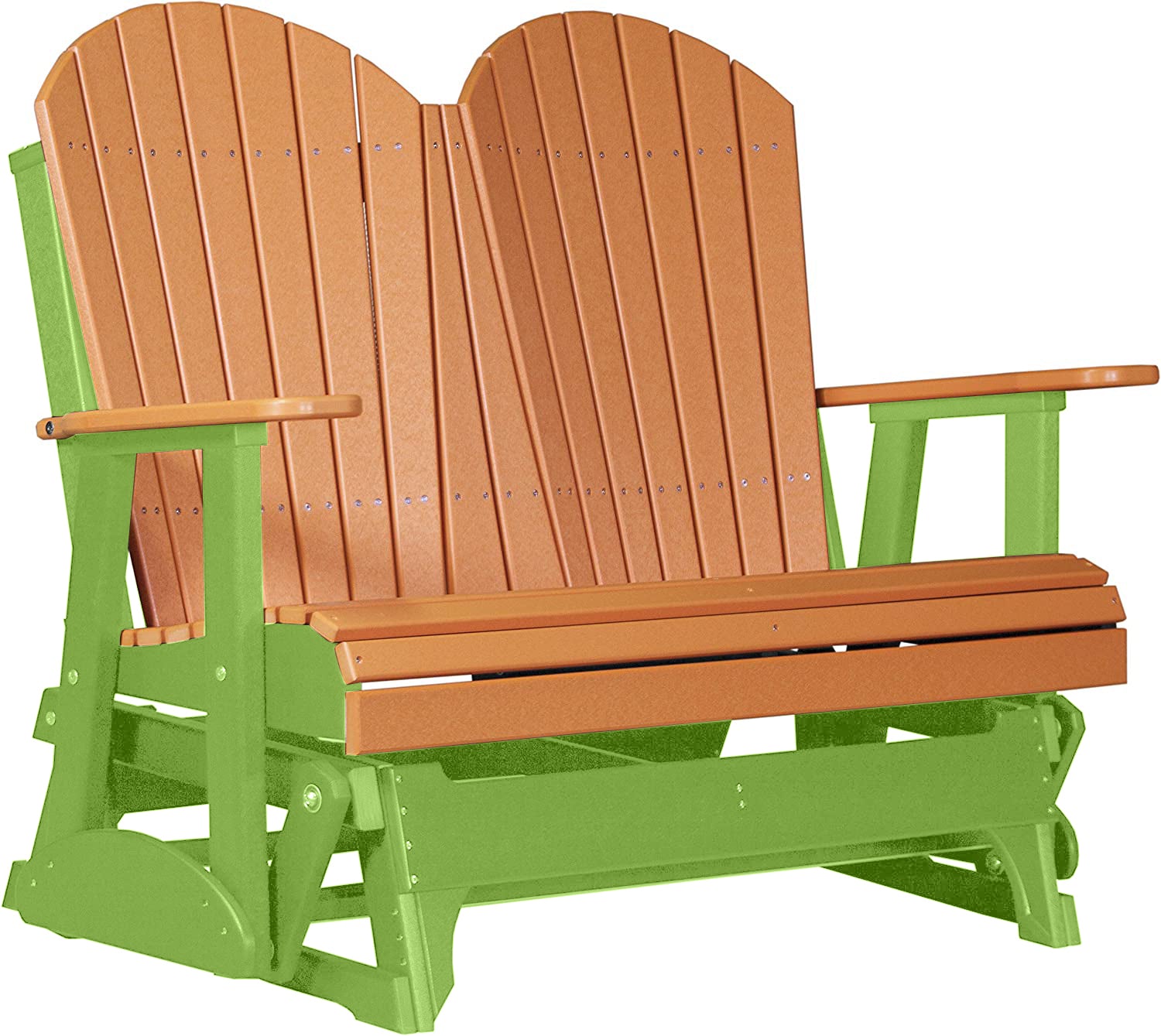 LuxCraft Tangerine 4 ft. Recycled Plastic Adirondack Outdoor Glider Chair - Patio, Garden, Porch, Poolside Relaxation & Backyard Decor