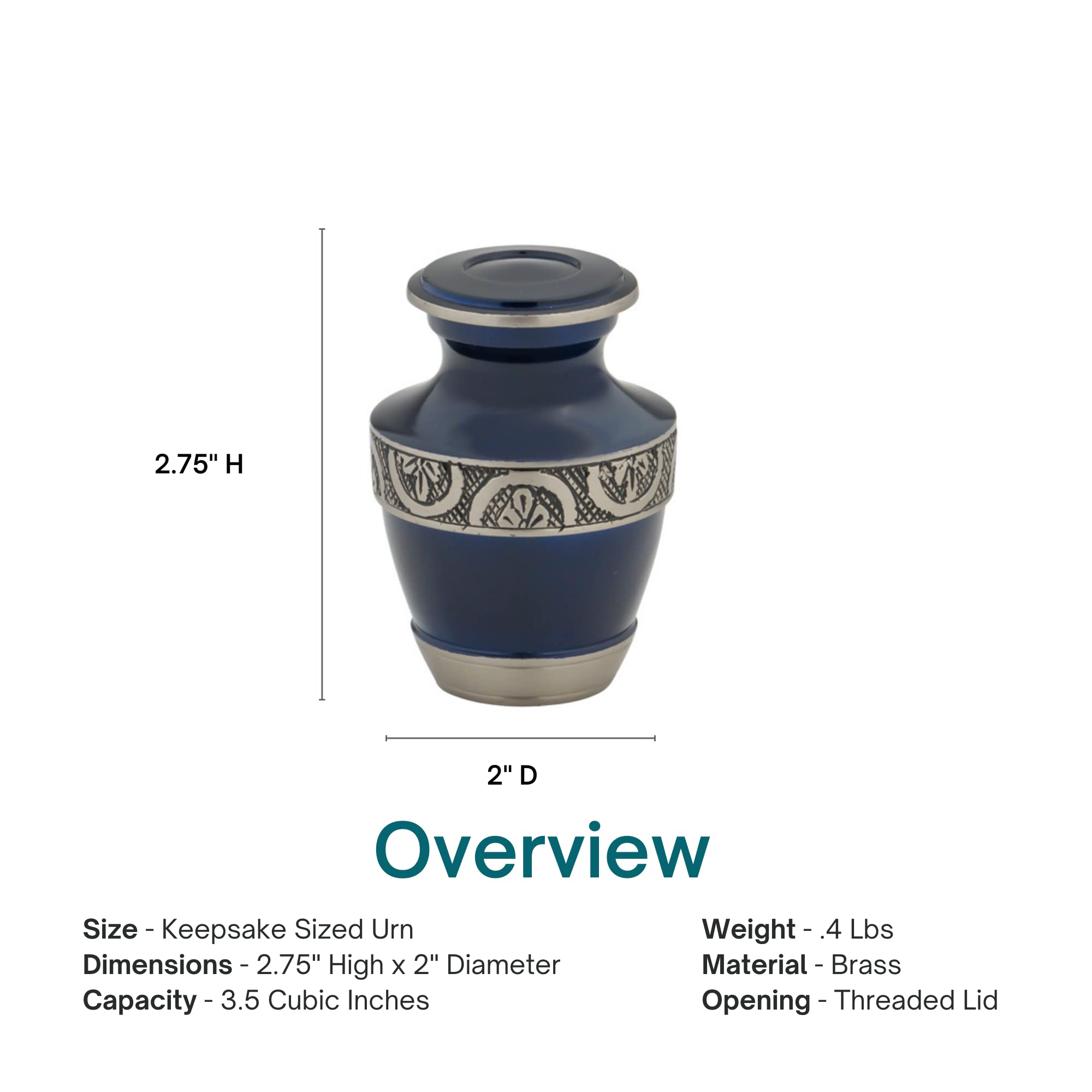 Regent Navy Blue Brass Keepsake Cremation Urn for Ashes - 2.75 Inch Small Memorial Urn for Loved Ones | Perfect for Home Display, Shelf Keepsake, or Travel Memorial