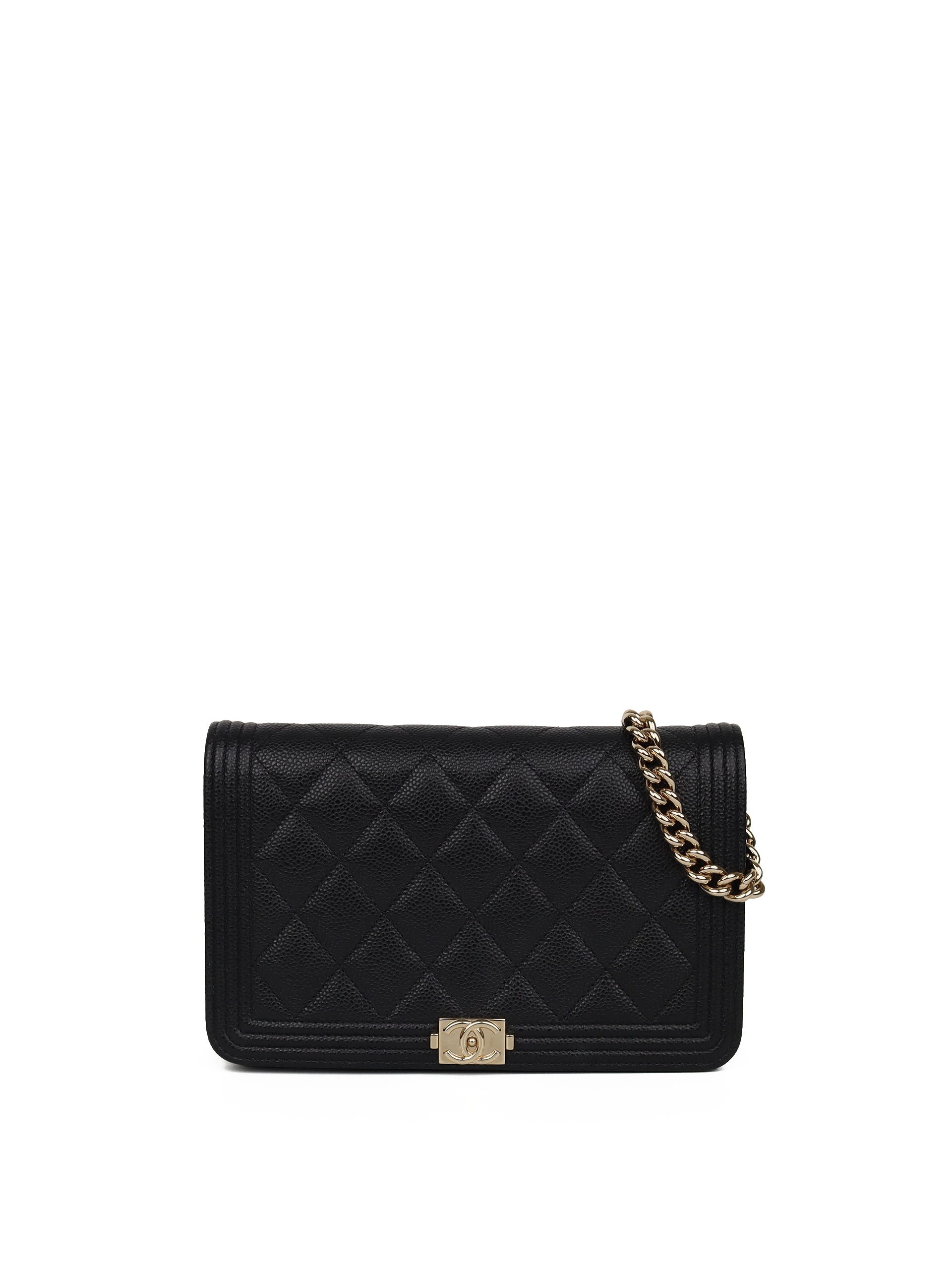 Chanel Black Caviar Leather Boy Wallet on Chain Crossbody Bag - Luxury Designer Handbag for Women, Perfect for Evening Parties & Date Nights