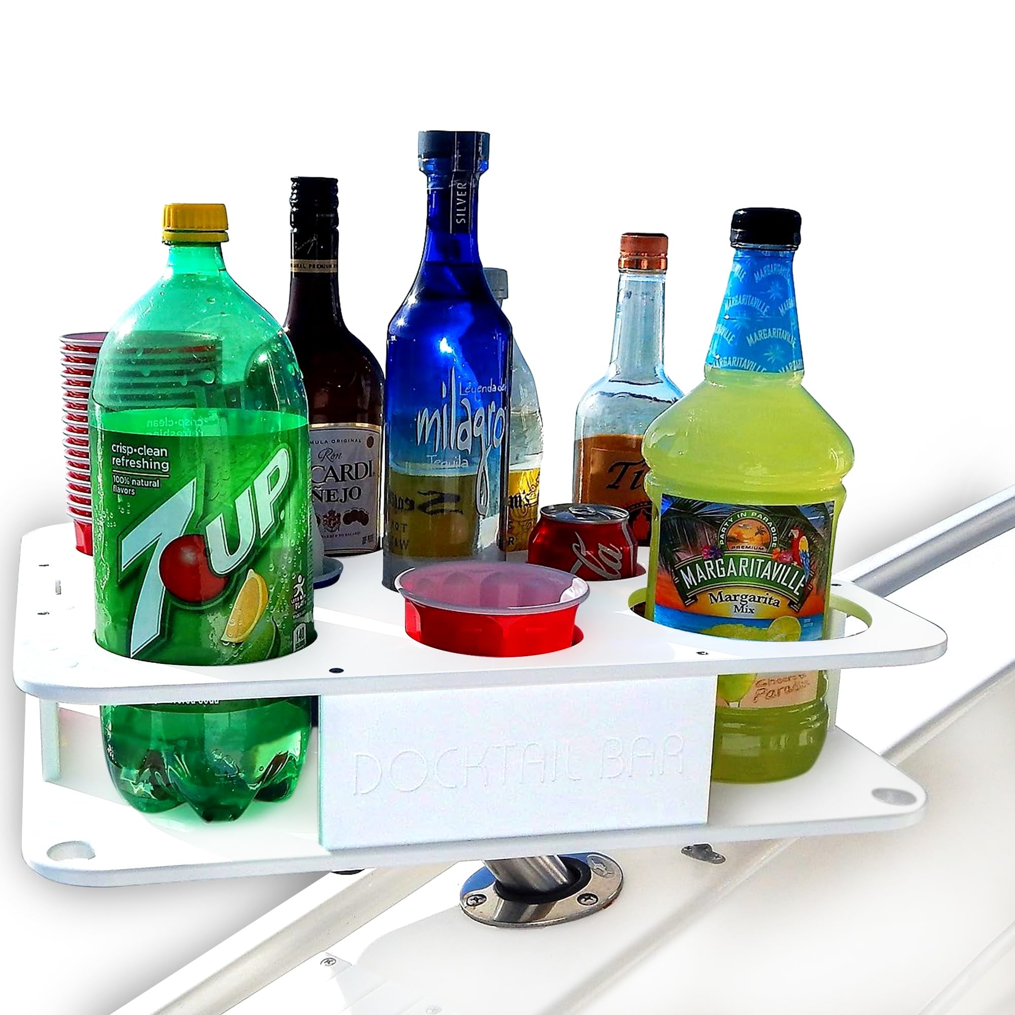 Portable Docktail Bar Boat Caddy Organizer with Rod Holder Mount & Cup Holders - Waterproof Boat Storage Accessories for Fishing, Boating, and Outdoor Parties