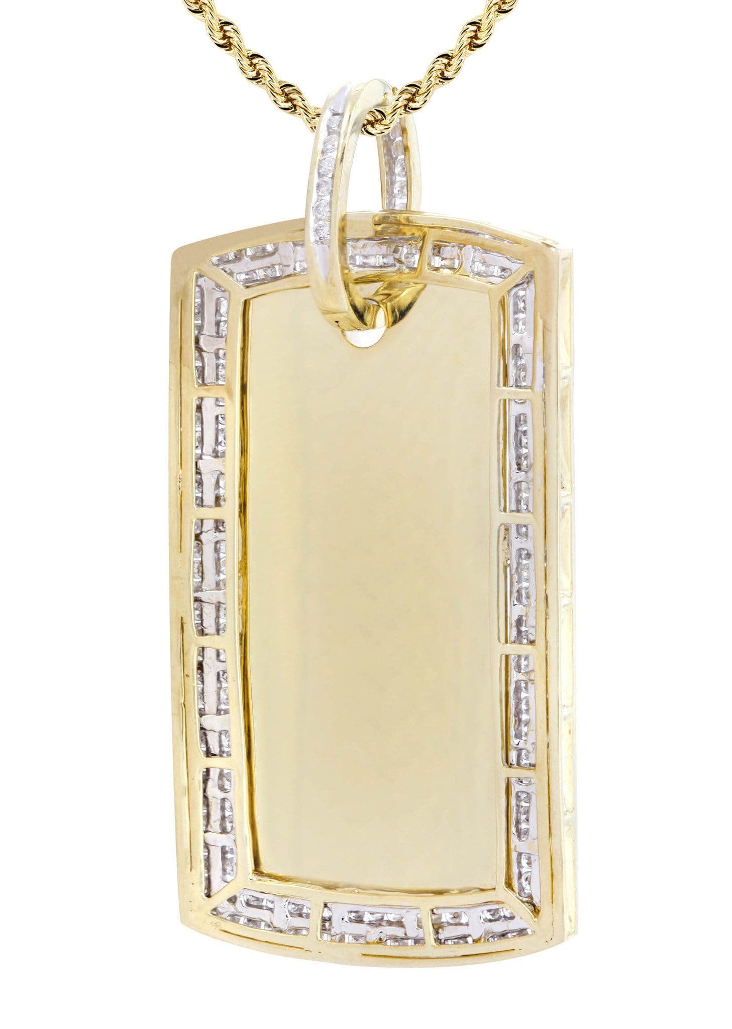 10K Yellow Gold Diamond Dog Tag Necklace for Men & Women | 3.07 Carats Real Diamond Pendant | Perfect Gift for Anniversary, Birthday & Valentine's Day