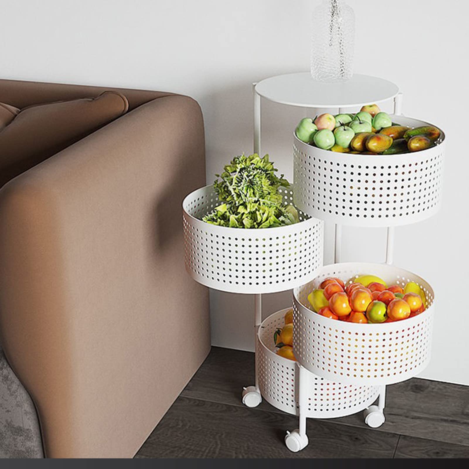 3-5 Tier Round Rotating Kitchen Storage Rack for Vegetables, Fruits & Spices - Space Saving Organizer for Pantry, Living Room & Bathroom - White 4-Layer Versatile Home Storage Solution (Perfect for Small Spaces & Clutter-Free Organization)