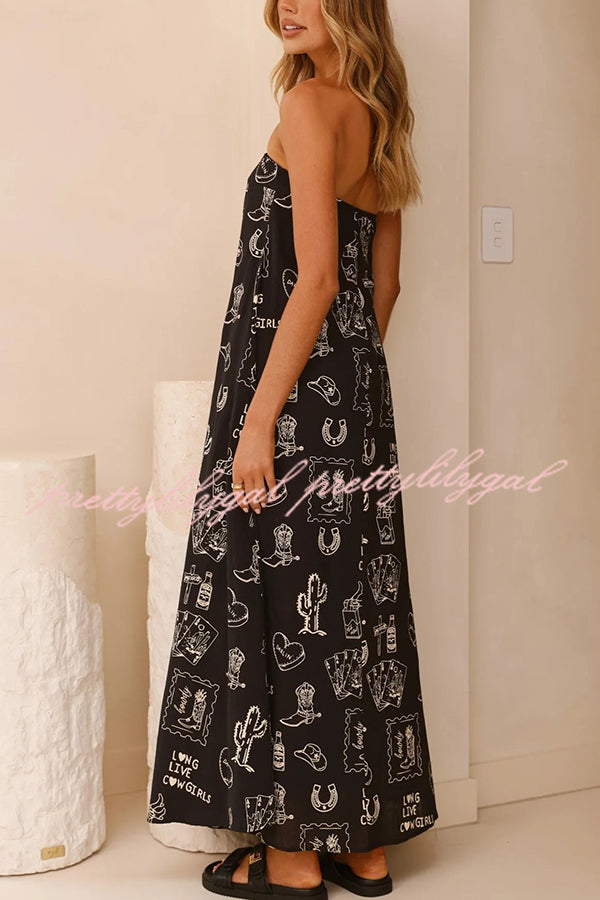 Unique Print Strapless Open Back Full Hem Maxi Dress for Women - Elegant Summer Beach Wedding Party Dress | Perfect for Vacations, Date Nights & Special Occasions