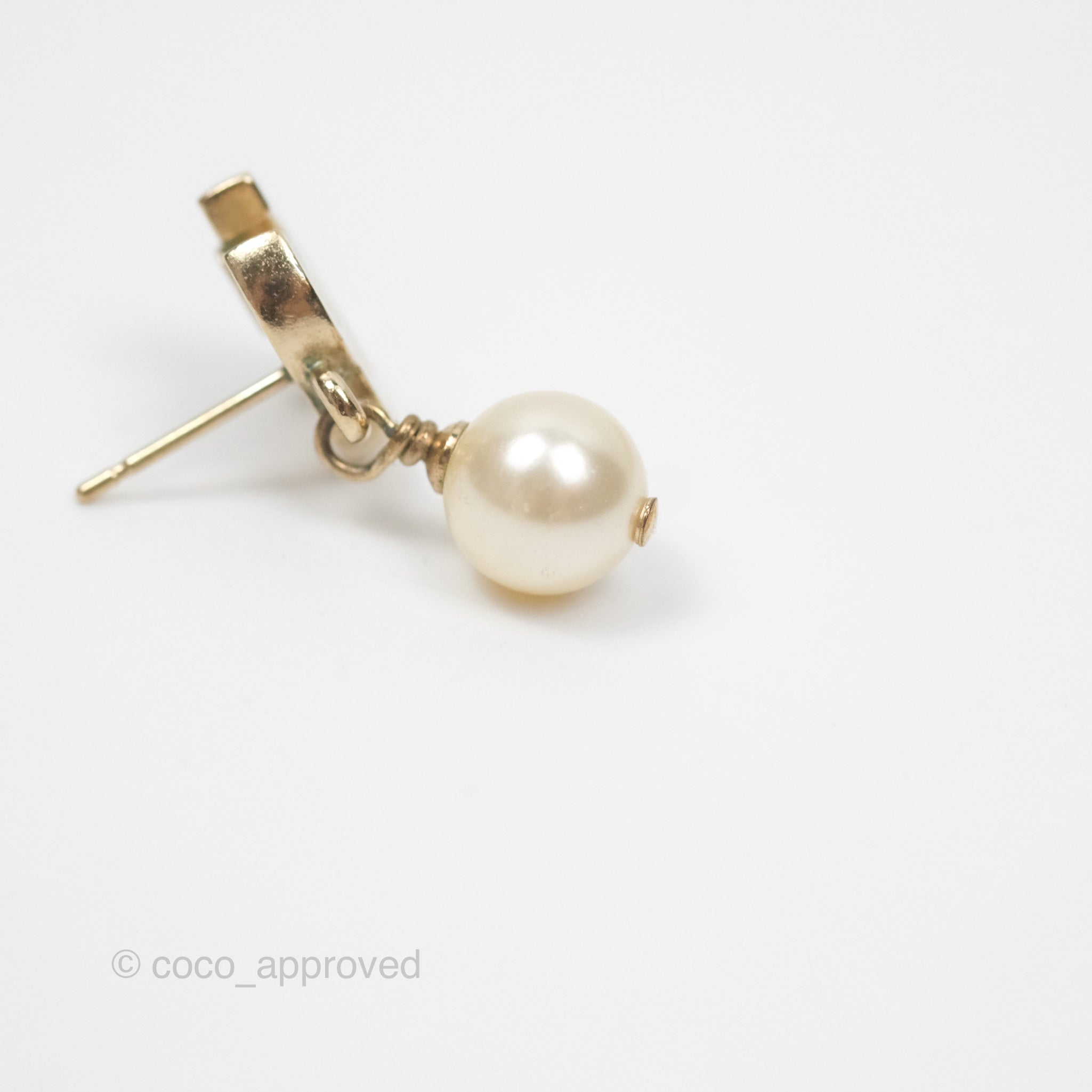 Chanel CC Pearl Drop Earrings - Gold Tone 12W Elegant Fashion Jewelry for Women | Perfect for Parties, Weddings & Special Occasions