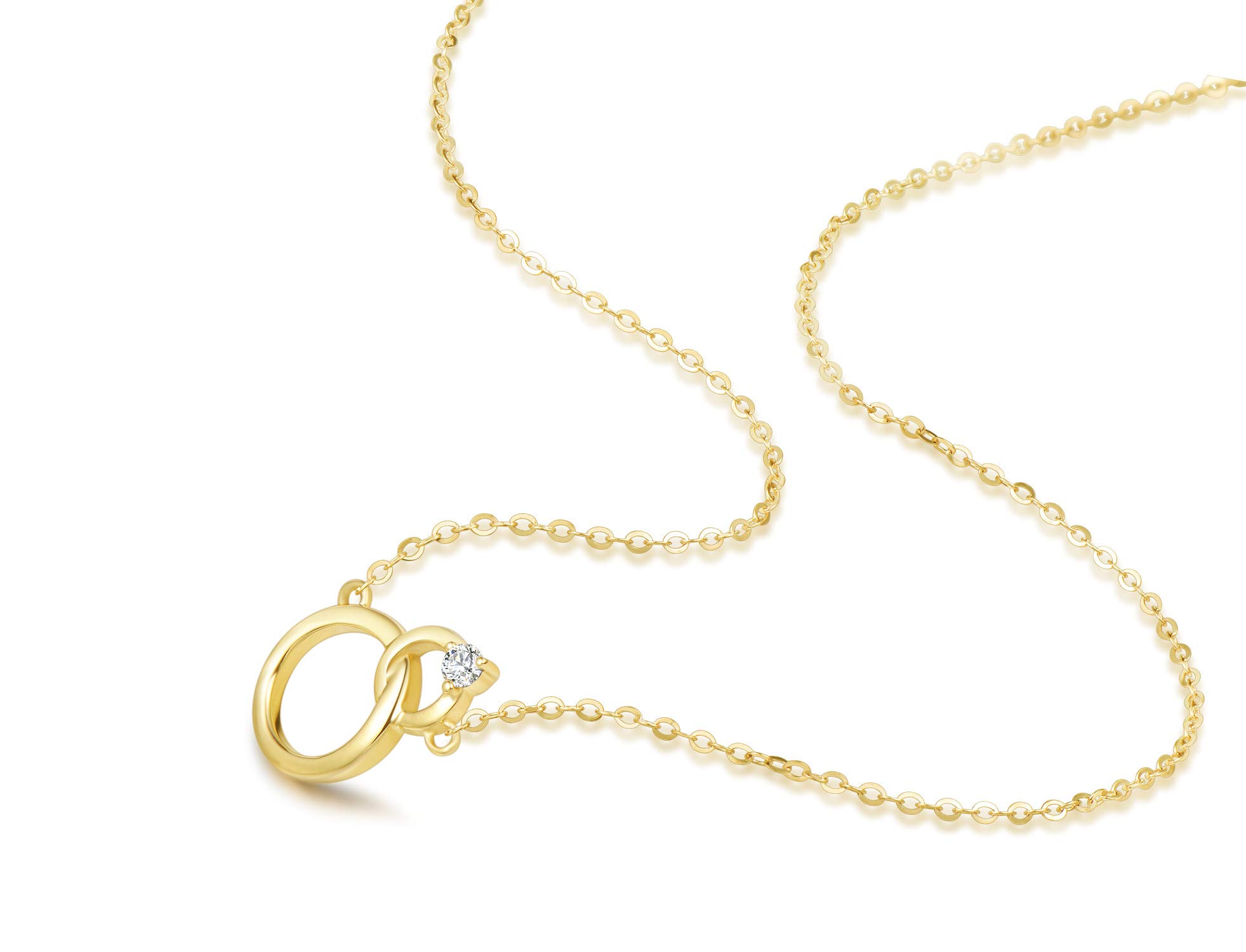 14K Solid Gold Diamond Infinity Circle Pendant Necklace for Women - Dainty Two Interlocking Circles Fine Jewelry - Birthday Gift for Wife, Mom, Her - 16