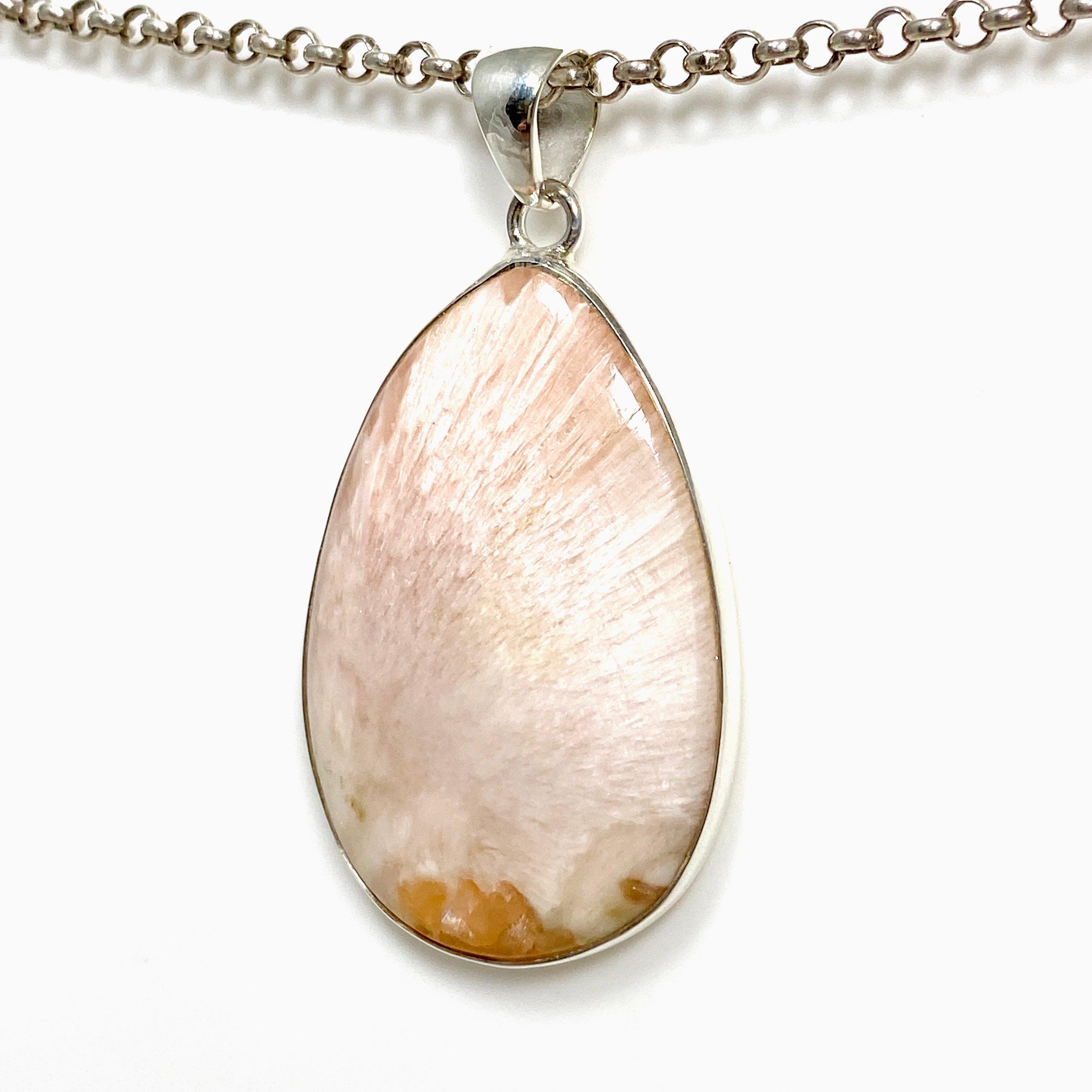 Natural Peach Scolecite Teardrop Pendant Necklace KPGJ4522 - Healing Crystal Jewelry for Meditation, Energy Balancing & Spiritual Growth