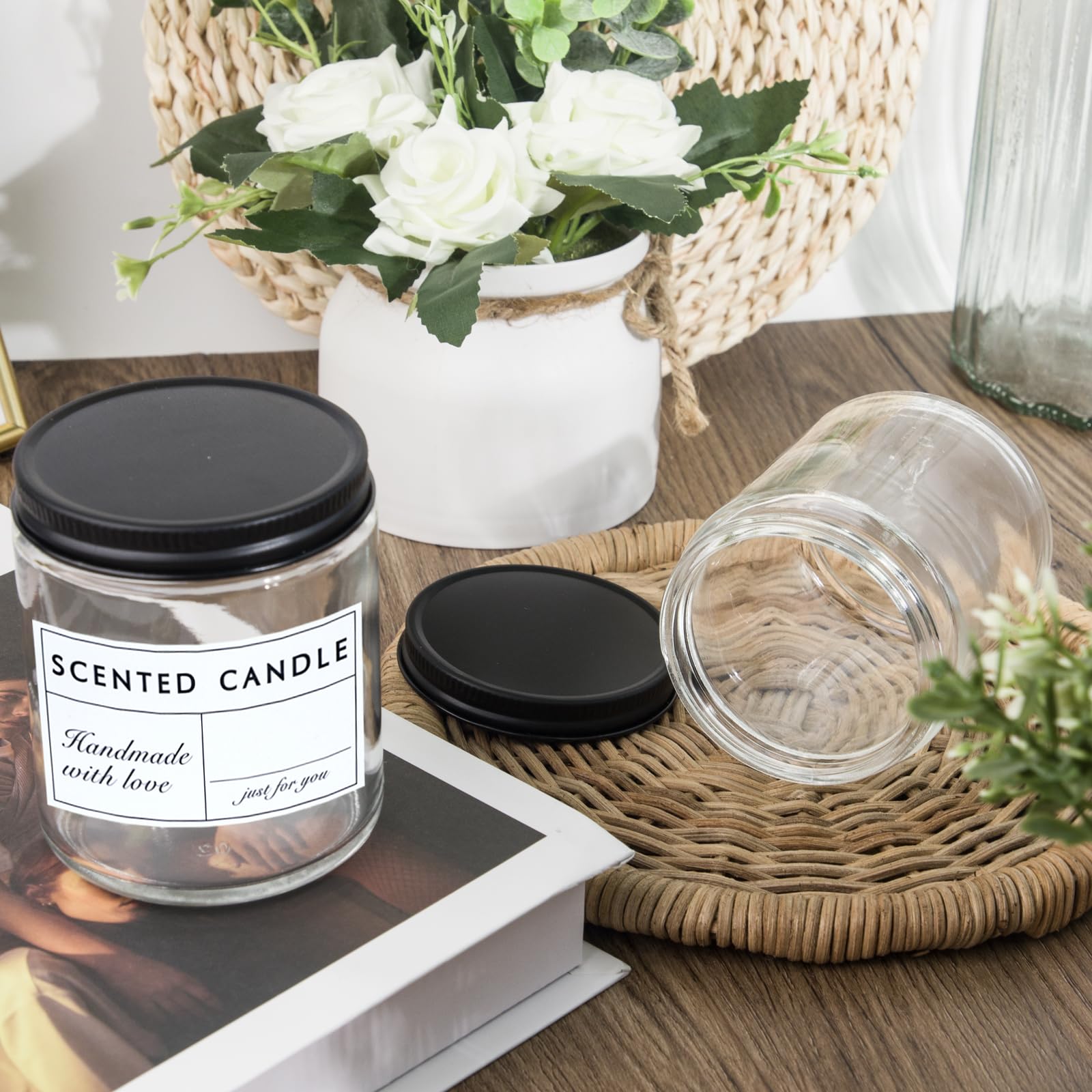 24 Pack 7oz Clear Glass Candle Jars with Lids - Thick Empty Candle Containers for DIY Candles, Spice Storage & Sample Jars - Dishwasher Safe - Perfect for Home Decor, Wedding Favors & Craft Projects