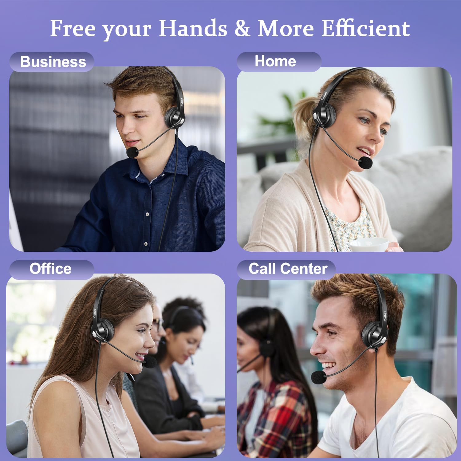 Callez RJ9 Phone Headset with Noise Cancelling Microphone & Mute Switch - Compatible with Cisco 8851, 8845, 8841, 8811, 7965, 7962, 7945, 7941, 7841, 7821, 6941, 6851 & Plantronics M12 - Wired Office Headset for Landline Phones - Perfect for Call Centers, Customer Service & Business Communications