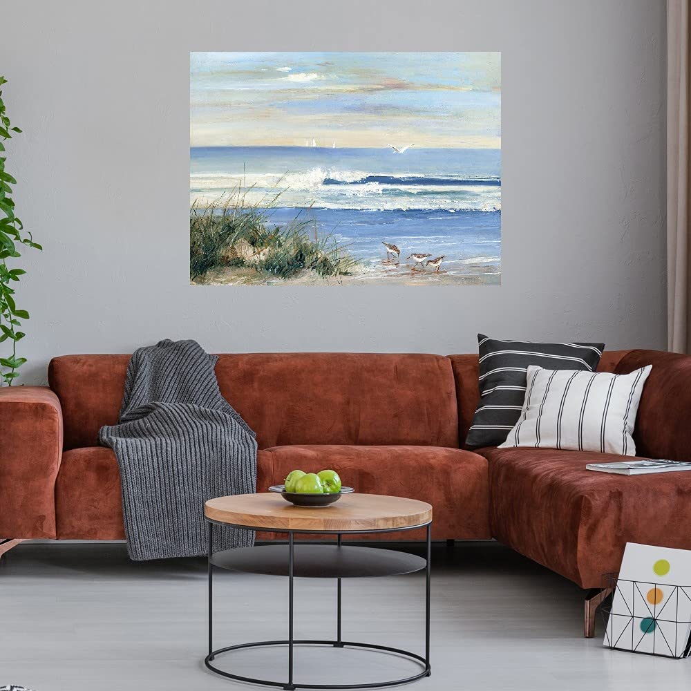 Fine Art Canvas Beachcombers Wall Decor by Sally Swatland - Coastal Landscape Painting for Living Room, Bedroom, Office & More - Ready to Hang 32x24 Inches - Perfect for Beach House, Nautical Theme & Coastal Interior Design