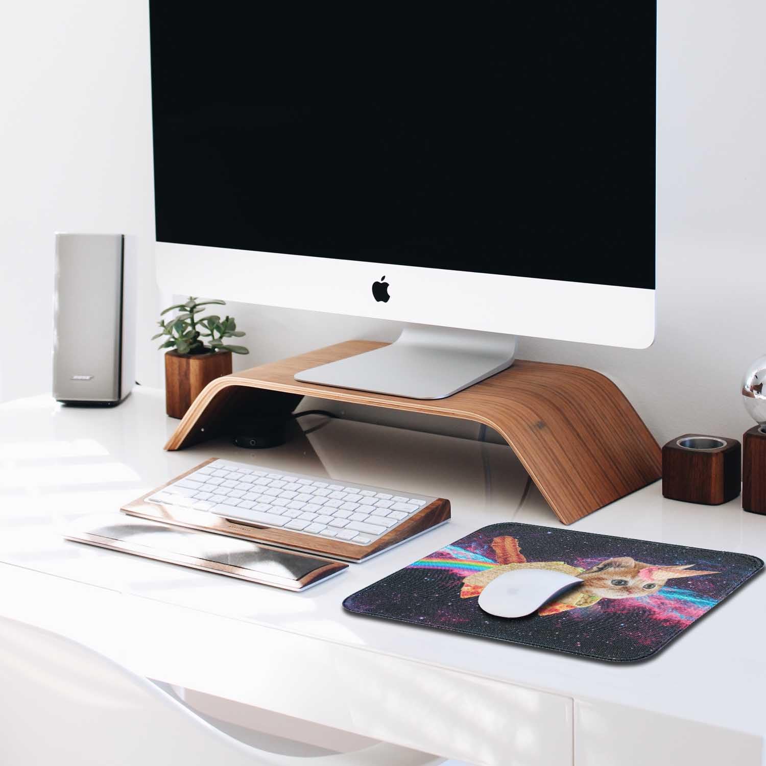 Premium Textured Mouse Pad for Laptop - Cute Space Unicorn Cat Design, Non-Slip Rubber Base & Washable Lycra Cloth Surface (8.66×7.08×0.12 inches) - Perfect for Office, Gaming & Home Workspace Accessories