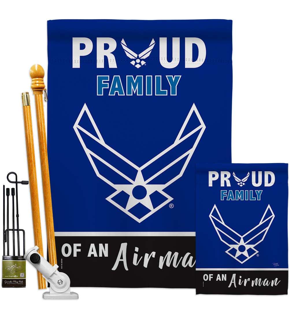 Breeze Decor Proud Family Airman Garden House Flags Kit - USAF Military Veteran Retirement Gift, Double-Sided 28x40 Inch American Made Yard Banner - Perfect for Armed Forces Appreciation, Patriotic Home Decor & Backyard Displays
