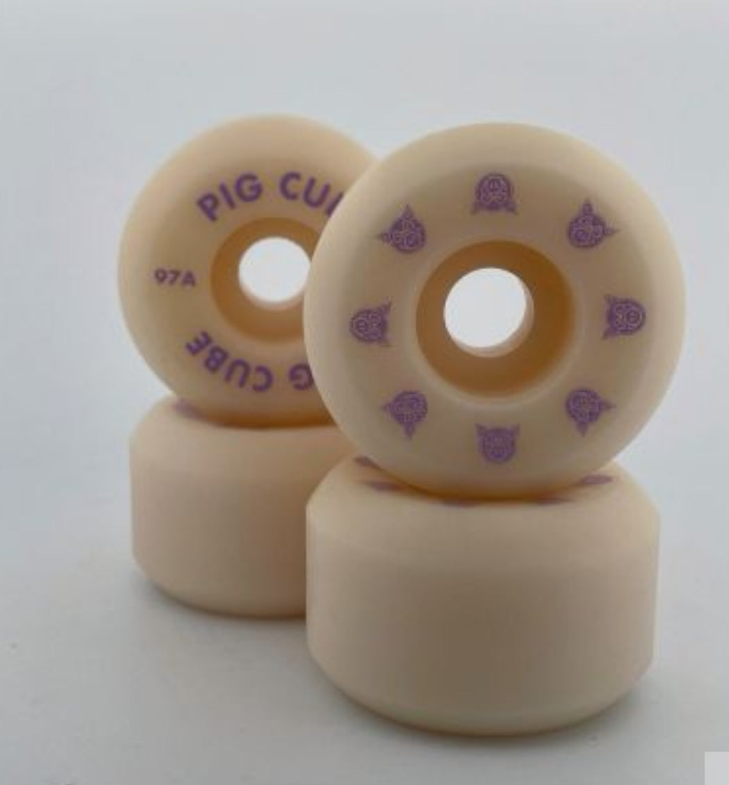 52mm 97a Pig Wheels Cubes - High-Performance Skateboard Wheels for Street & Park Skating - Natural Color