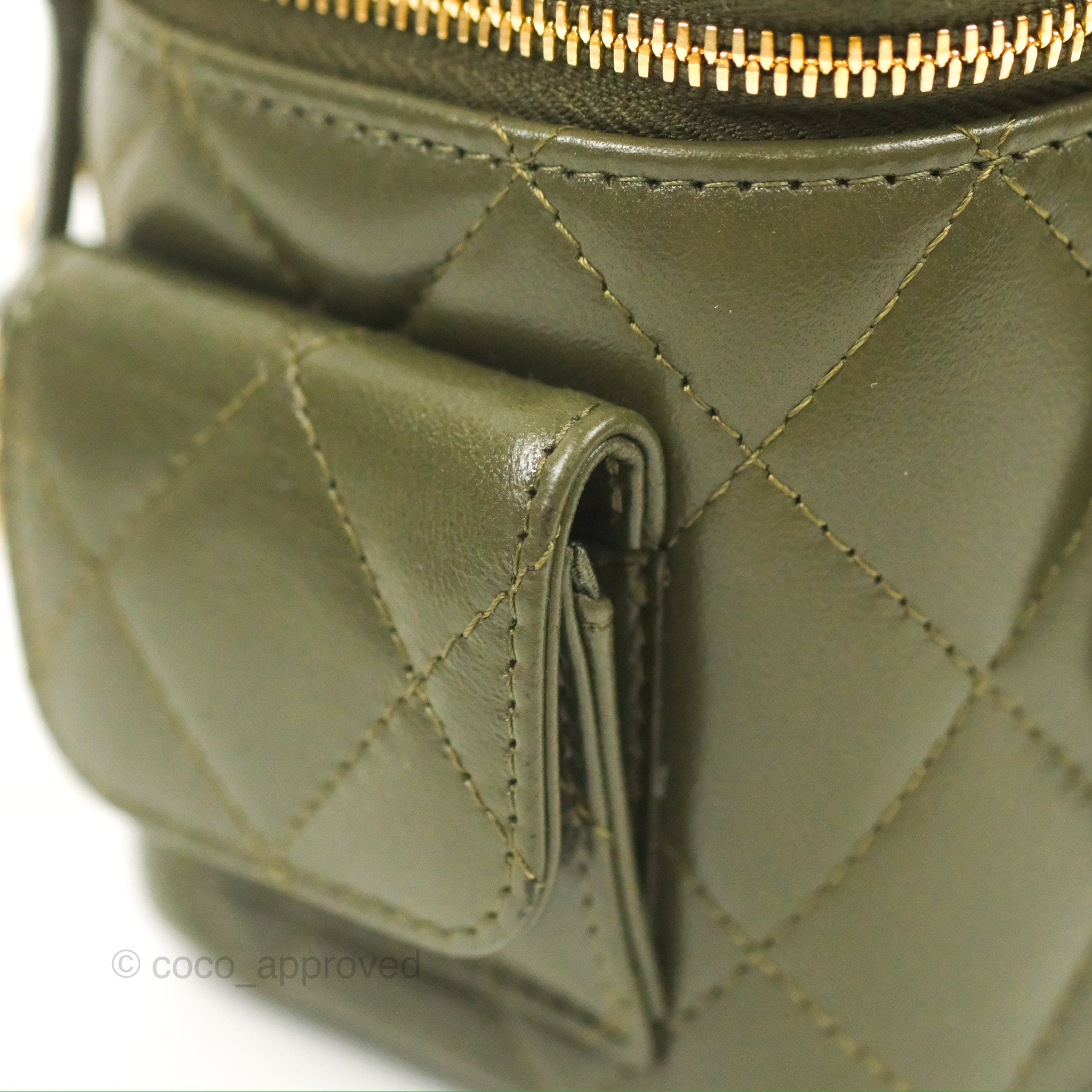 Chanel 22K Khaki Green Lambskin Cargo Pocket Top Handle Vanity Bag with Chain - Luxury Crossbody Purse for Women, Perfect for Date Night & Evening Events
