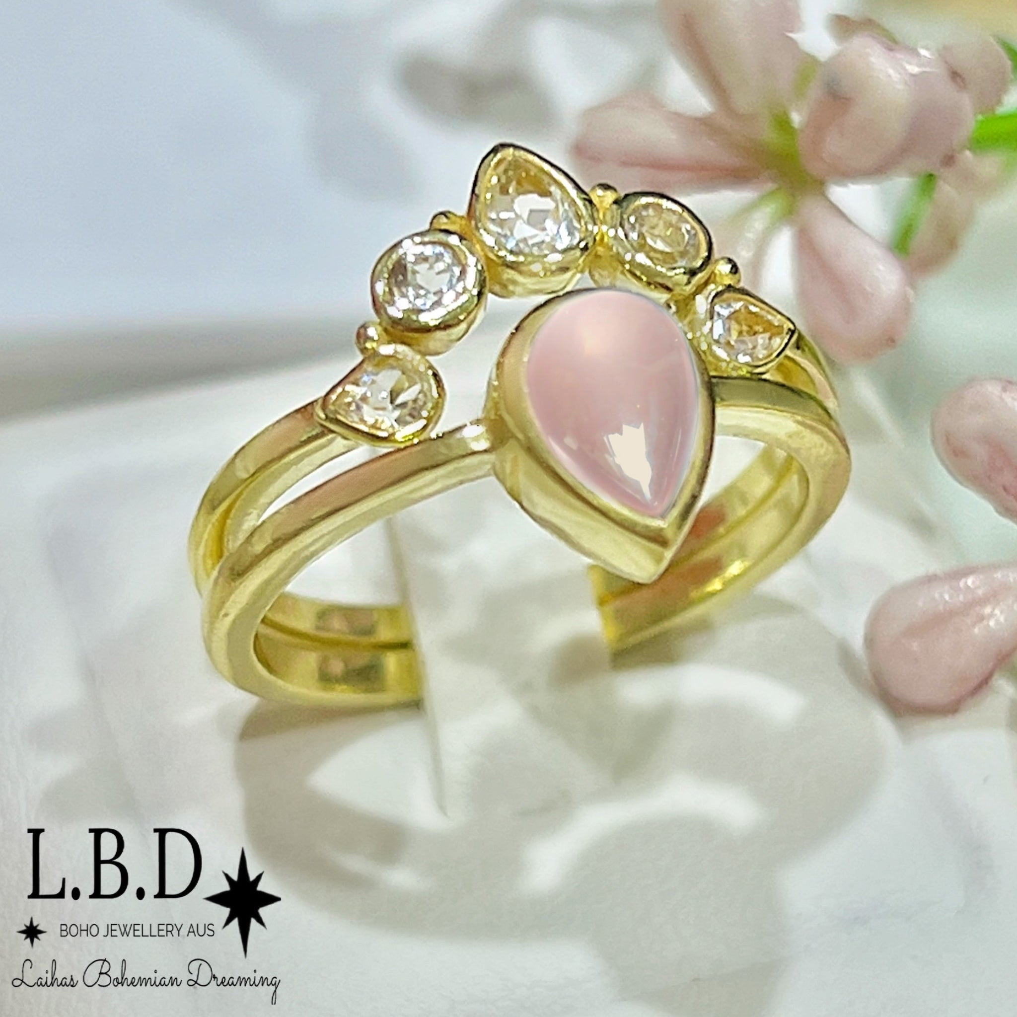 Laihas Queen of Cups Gold Topaz & Rose Quartz Ring Set – Elegant Jewelry for Women, Perfect for Gifts, Weddings & Special Occasions
