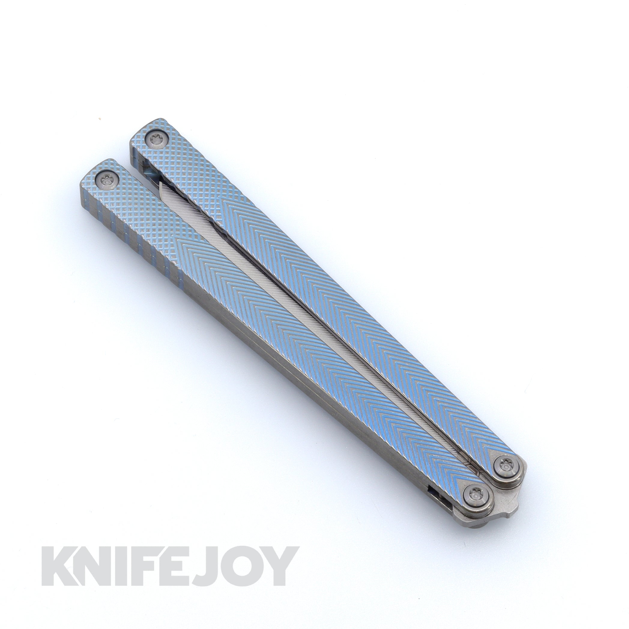 MachineWise Serif Balisong S35VN Folding Knife - Textured Grade 5 Titanium Handles with Blue Fade | EDC, Outdoor Survival, Tactical & Collector's Knife