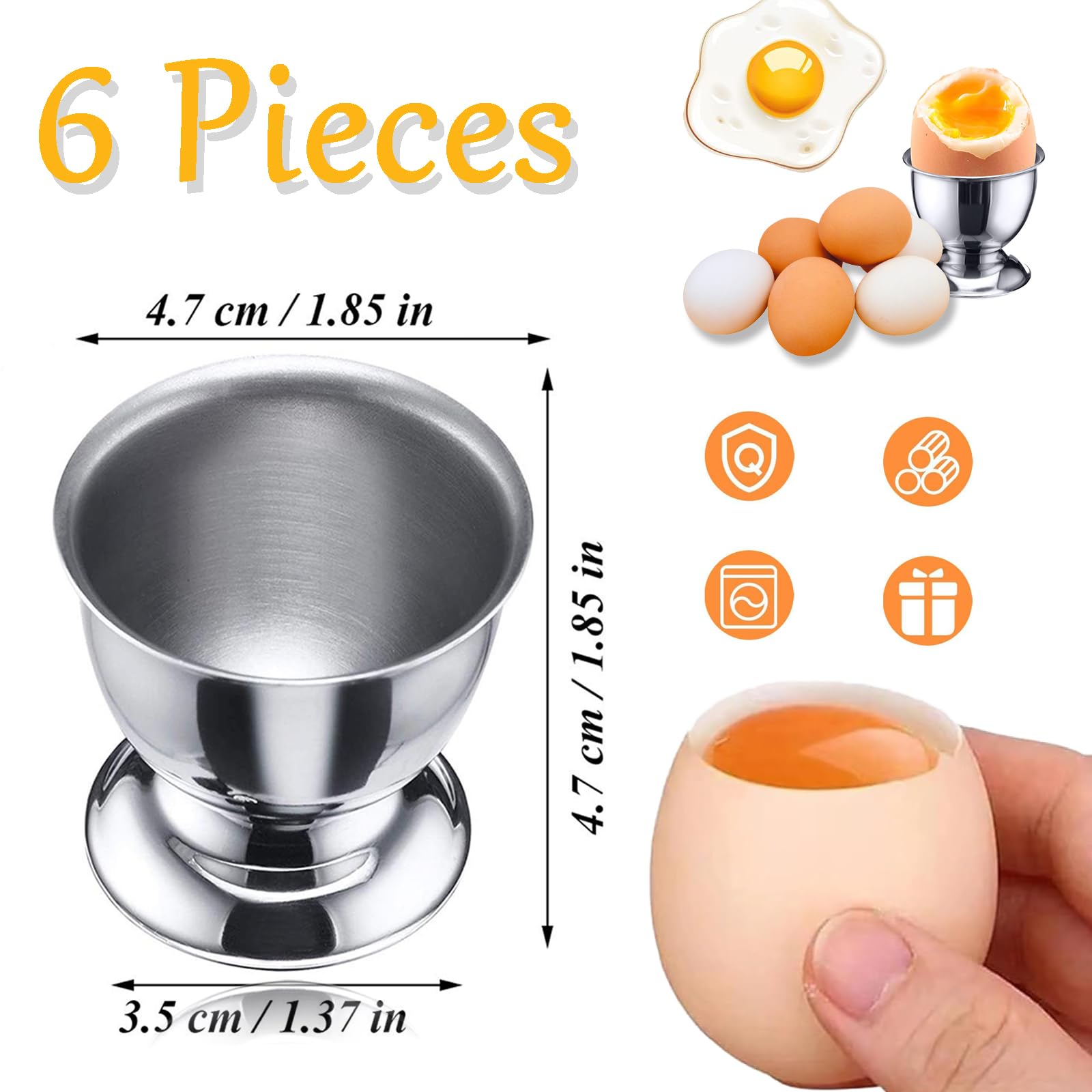 Premium Stainless Steel Egg Cups Set of 6 - Elegant Wine Glass Shaped Egg Holders for Breakfast Tray | Perfect for Brunch, Easter Decor & Kitchen Dining Accessories
