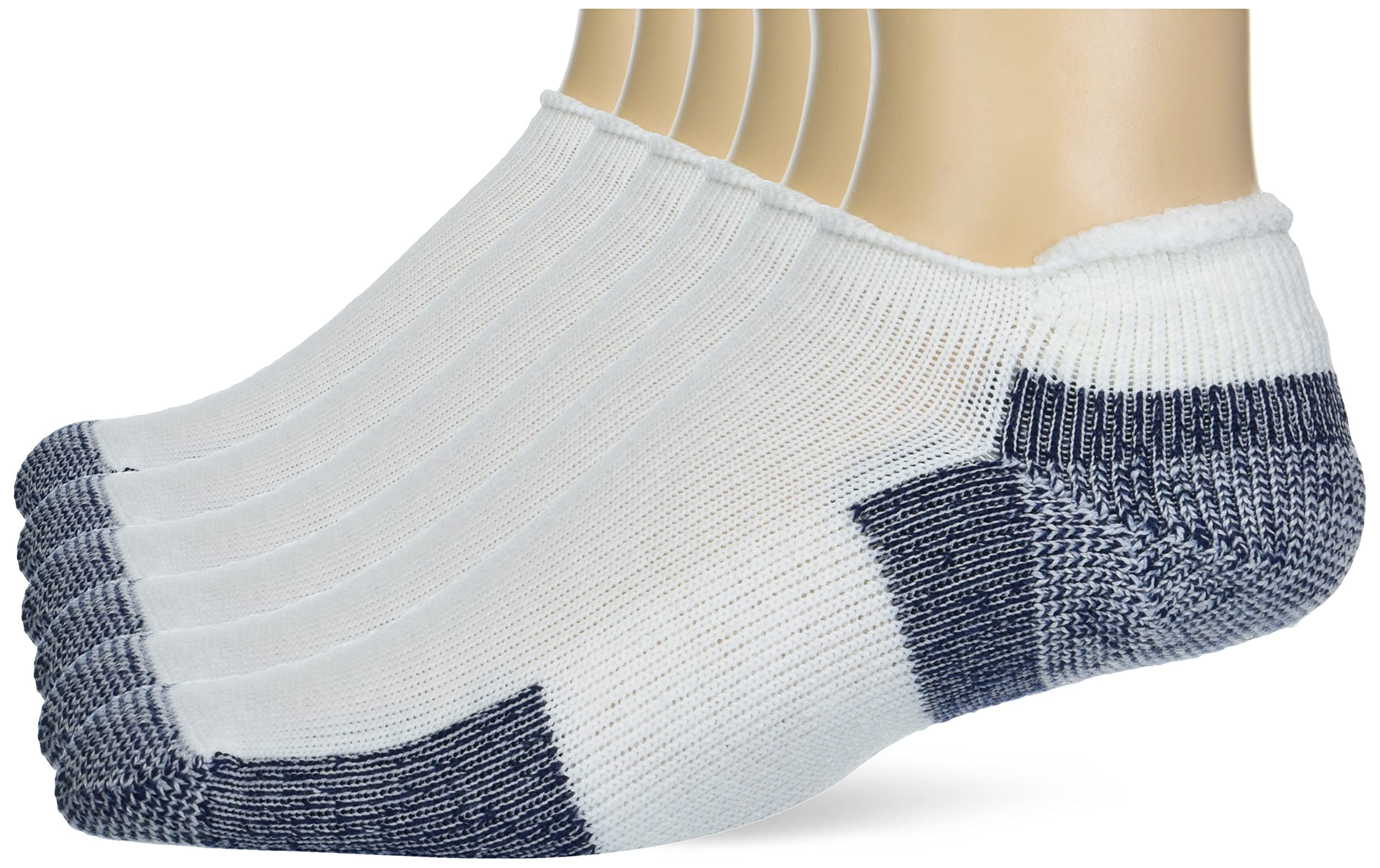Thorlos Unisex Adult Max Cushion J Rolltop Running Socks - 6 Pairs (White/Navy, Large) - Breathable & Cushioned for Marathon, Jogging & Athletic Performance