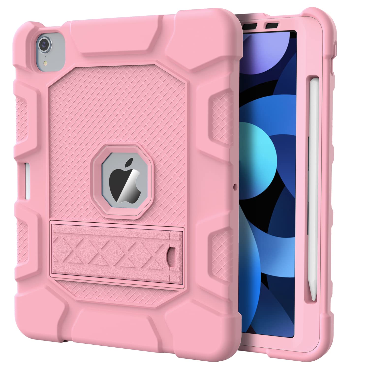 Shockproof Kids Case for iPad Air 5th/4th Generation 10.9 Inch (2022/2020 Model) - Heavy Duty Rugged Protective Cover with Apple Pencil 2nd Gen Charging Support - Rose Gold | Perfect for School, Travel & Outdoor Activities