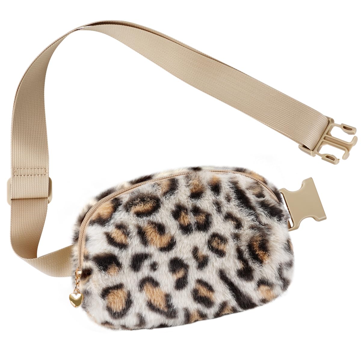 **Fuzzy Plush Waist Pack Fanny Bag for Women & Girls - Cute Leopard Print Crossbody Belt Bag, Trendy Fashion Accessory for Teens, Kids, Sisters - Perfect for Travel, Shopping, Concerts & Daily Use (Cream)**
