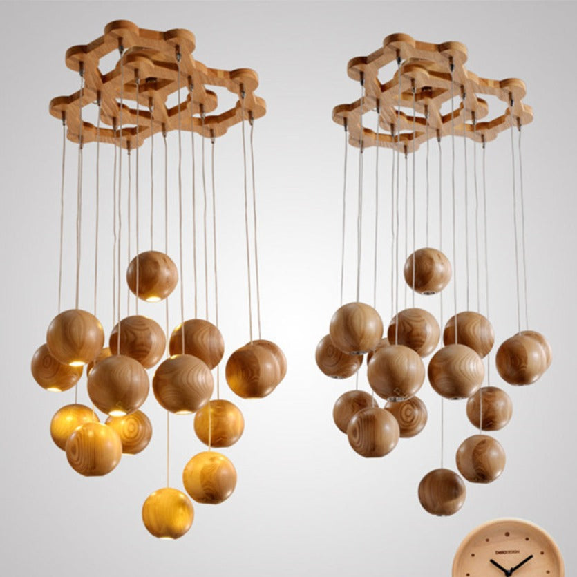 Handcrafted Wooden Globe Pendant Light - Modern Farmhouse Ceiling Lighting Fixture for Kitchen Island, Dining Room & Bedroom Decor