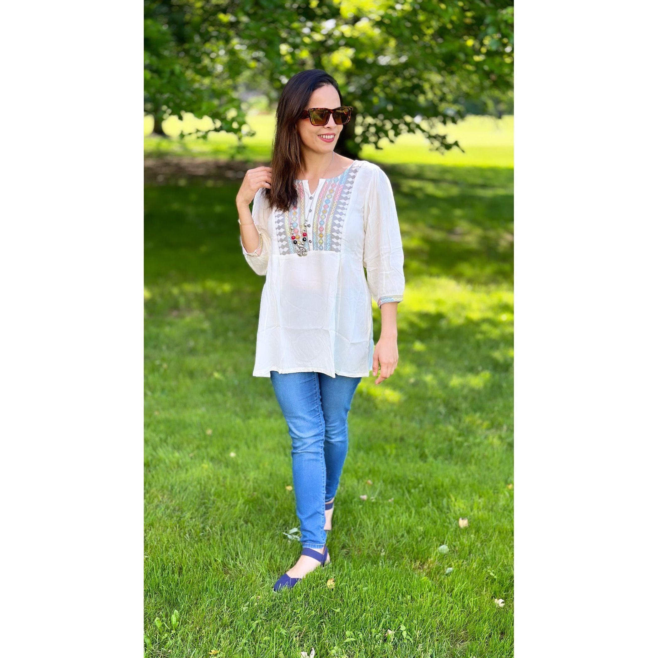 Elegant White Short Kurti for Women with Yolk Embroidery - Perfect for Casual Wear, Festivals & Ethnic Outfits
