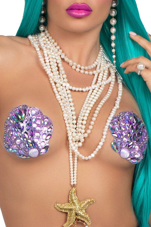Mermaid Shell Pasties - Self-Adhesive Nipple Covers for Women, Waterproof & Reusable - Perfect for Beach, Pool, Cosplay & Special Occasions