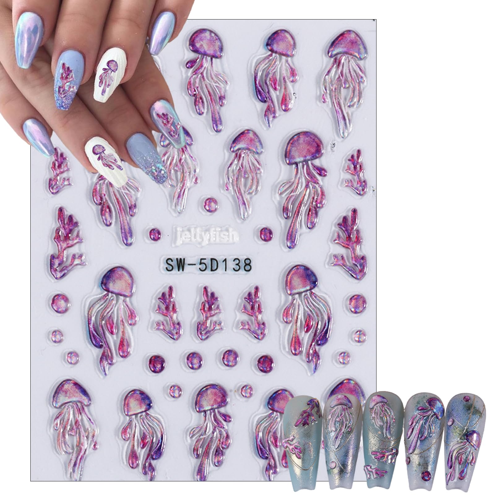 5D Starfish Seashell Nail Stickers - Summer Ocean Nail Art for Women DIY