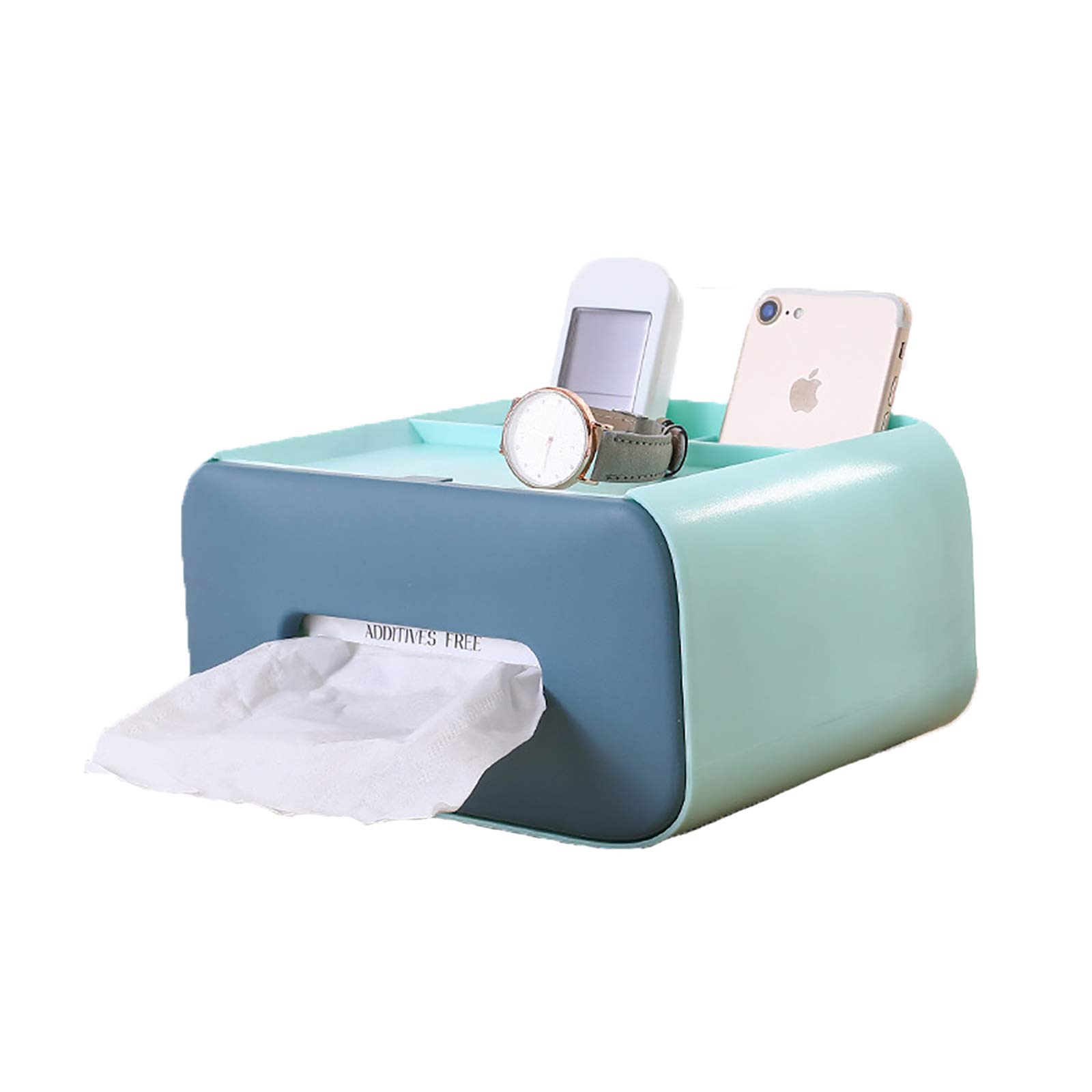 JOYSOG Rectangular Tissue Box Cover - Multifunctional Napkin Holder & Desk Organizer for Facial Tissues, Remote Control, Makeup Brushes, Office Supplies (Light Blue) | Perfect for Home, Office & Bathroom Organization