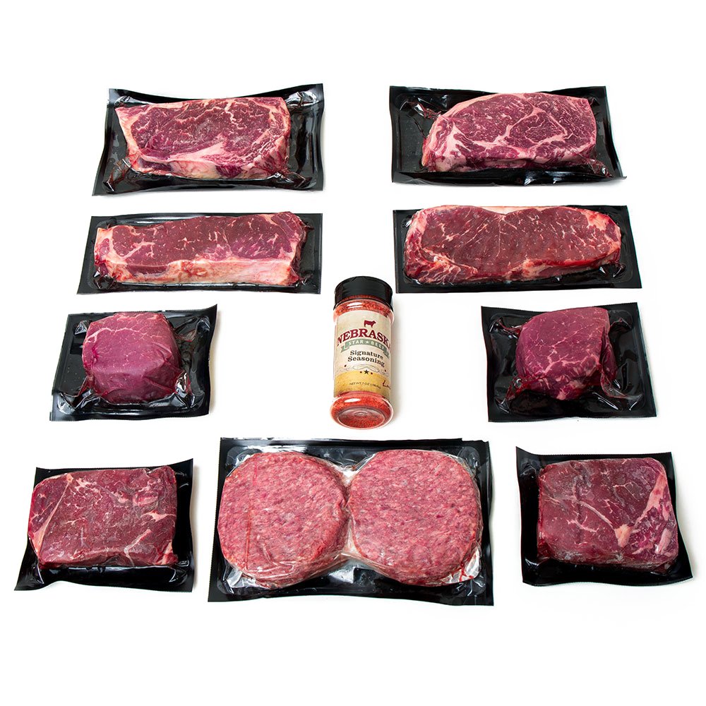 Premium Nebraska Star Beef Bundle - Aged Angus Filet Mignon, Top Sirloin, NY Strip & Ribeye Steaks with Ground Beef | All Natural, Hand-Cut Steak Gift Box | Perfect for Grilling, Dinner Parties & Gourmet Gifts Delivered to Your Door